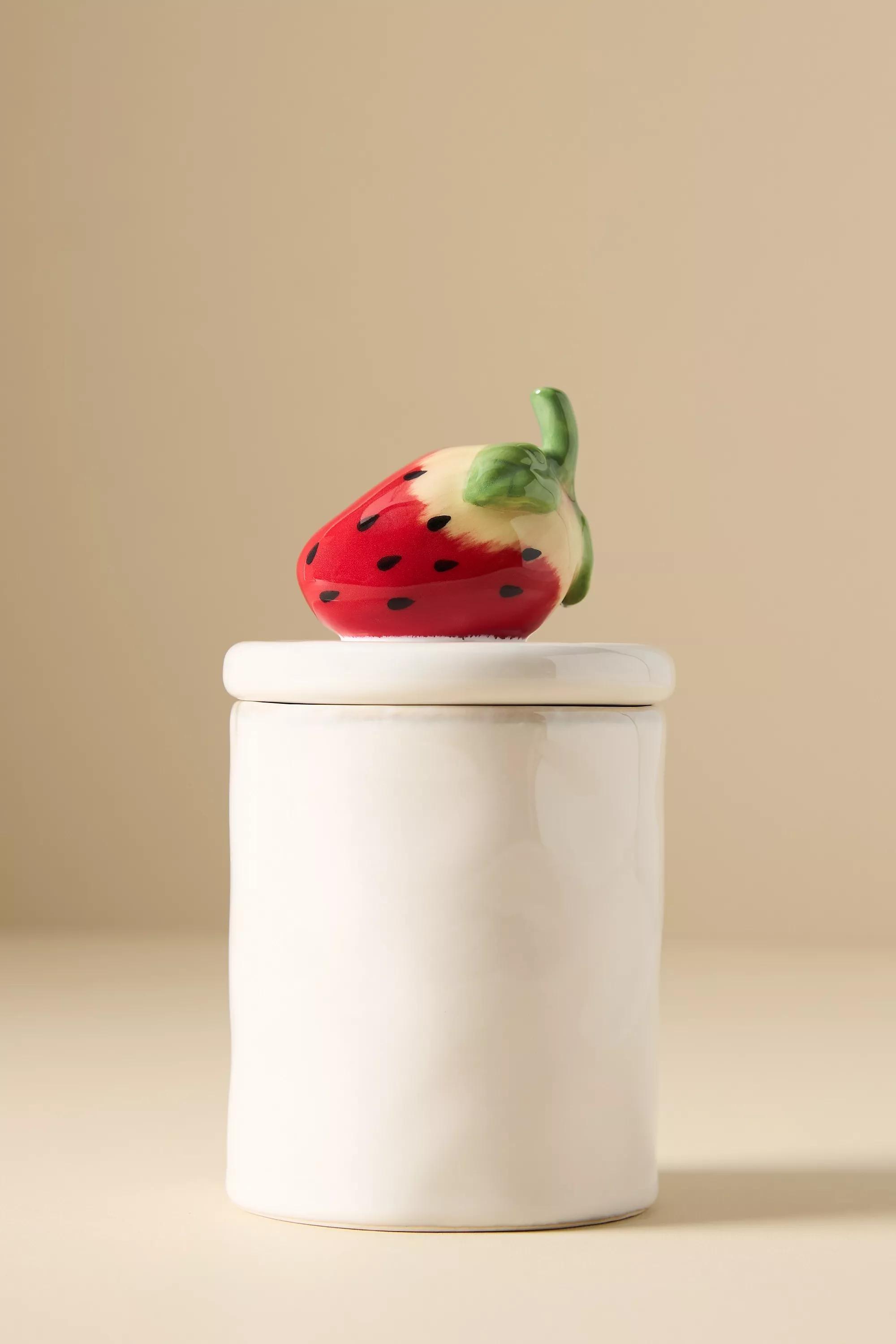 Fruta Strawberry Small Stoneware Canister, Red, A501_0060, large image number 0