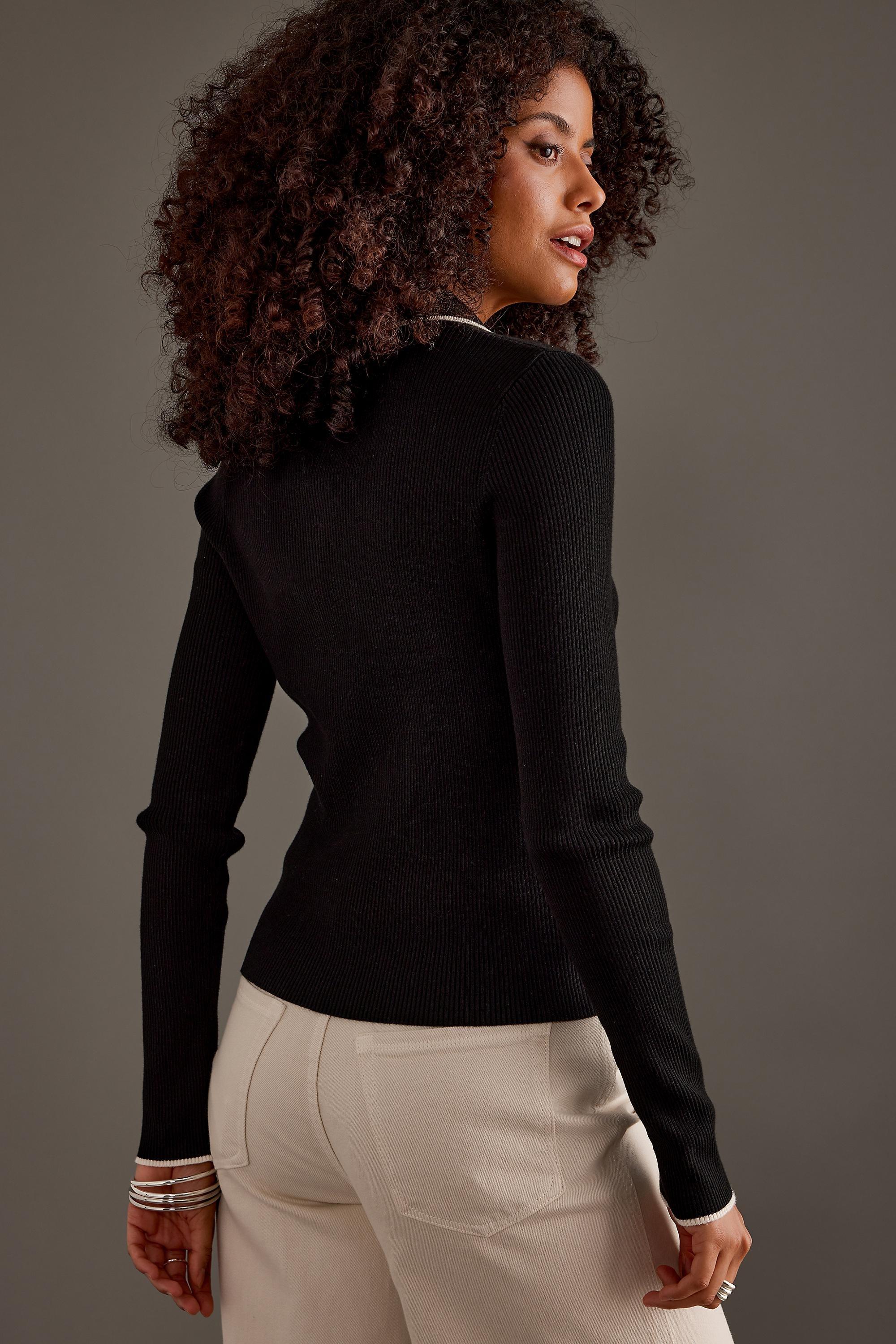 Luna Long-Sleeve Polo Top, Black, A501_0001, large image number 2