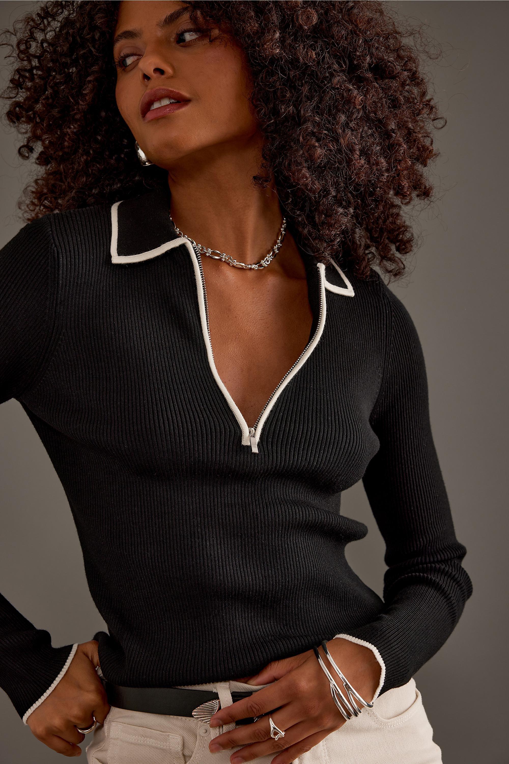 Luna Long-Sleeve Polo Top, Black, A501_0001, large image number 4