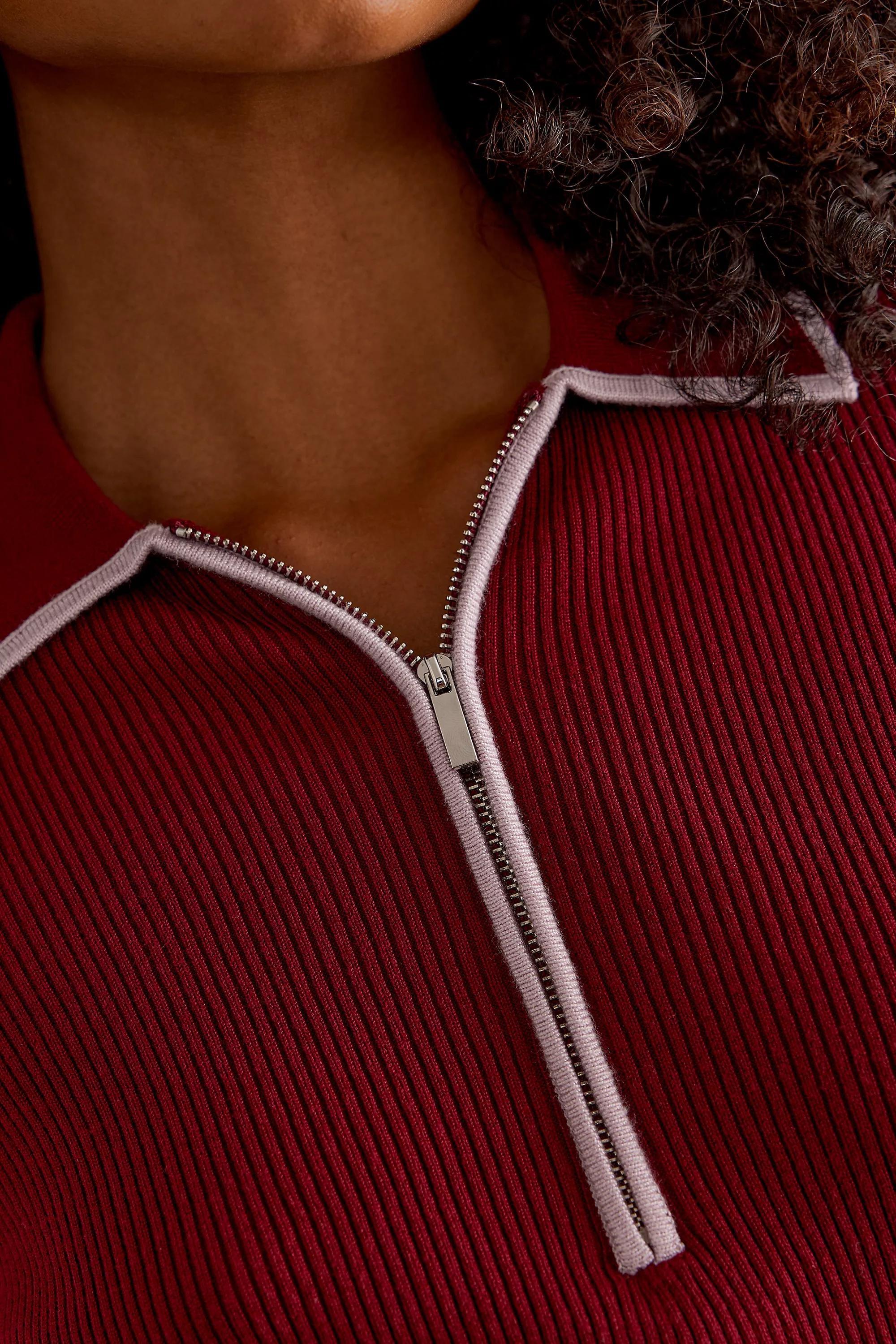 Luna Long-Sleeve Polo Top, Burgundy, A501_0061, large image number 5