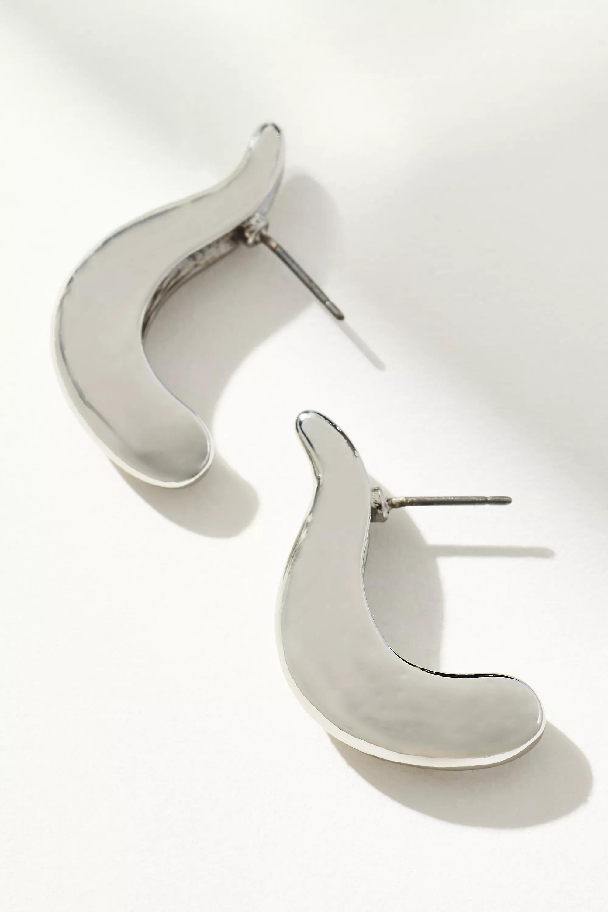 Wavy Post Earrings, Silver, , medium
