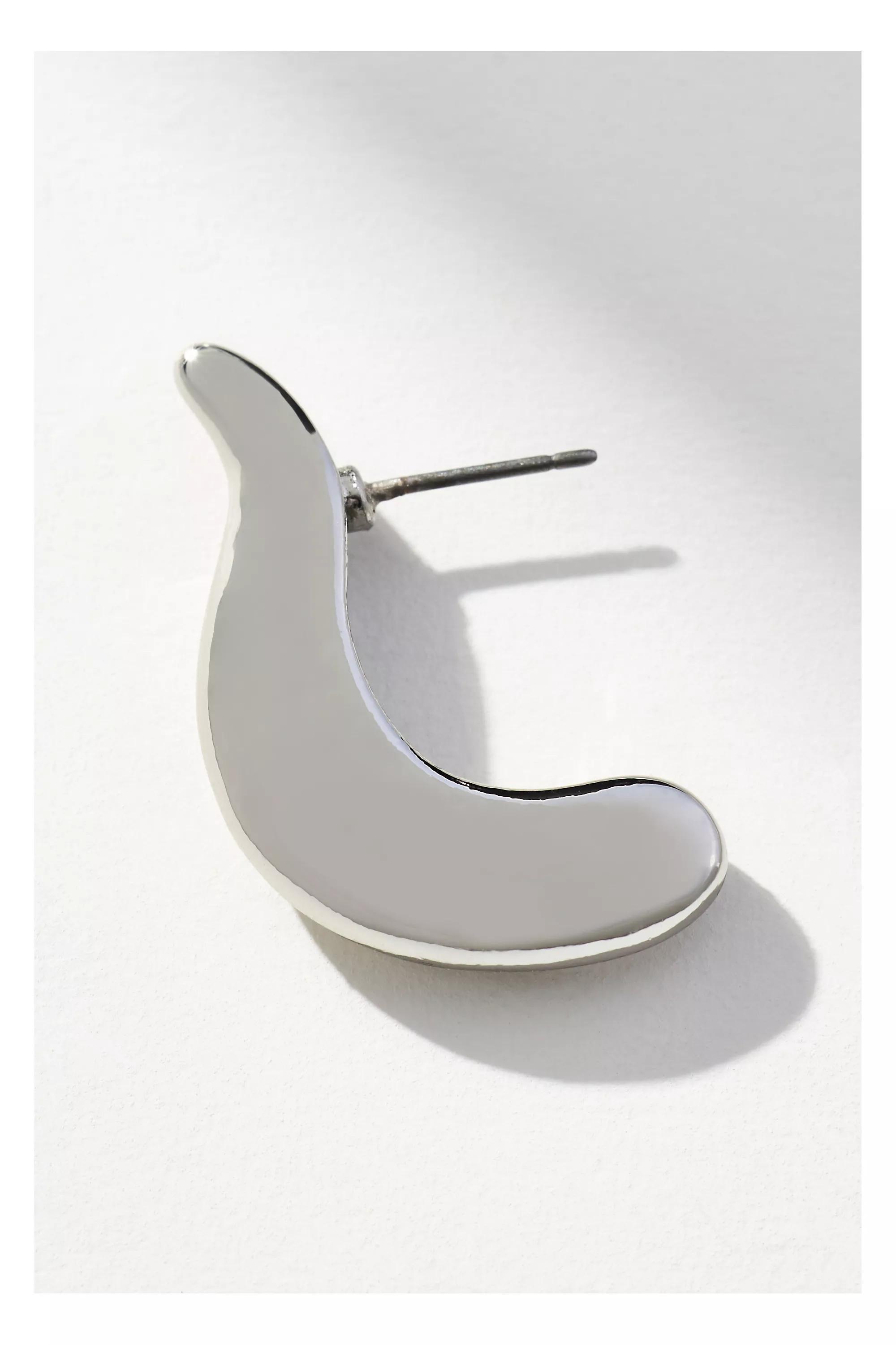 Wavy Post Earrings, Silver, A501_0007, large image number 2