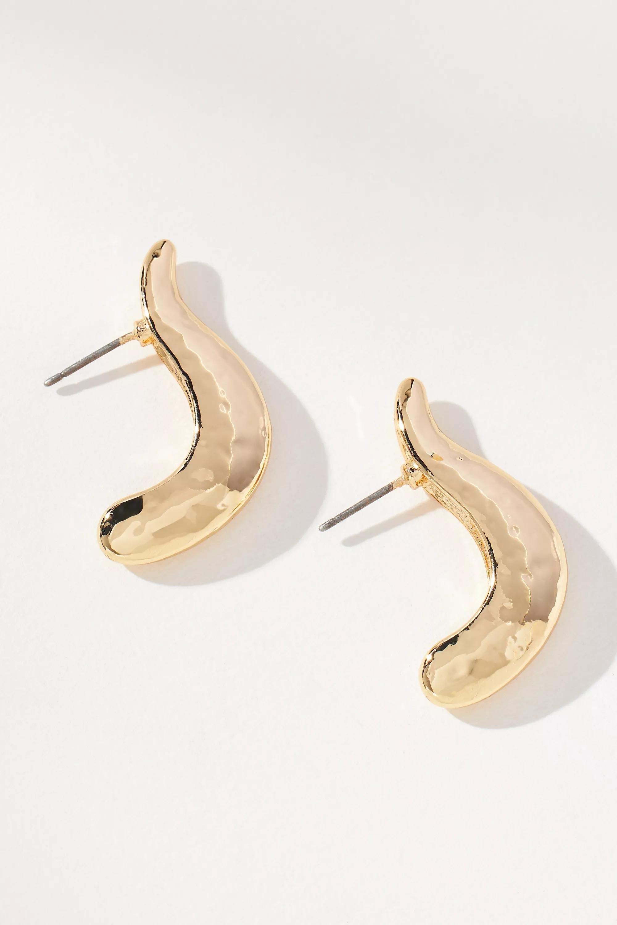 Wavy Post Earrings, Gold, , medium