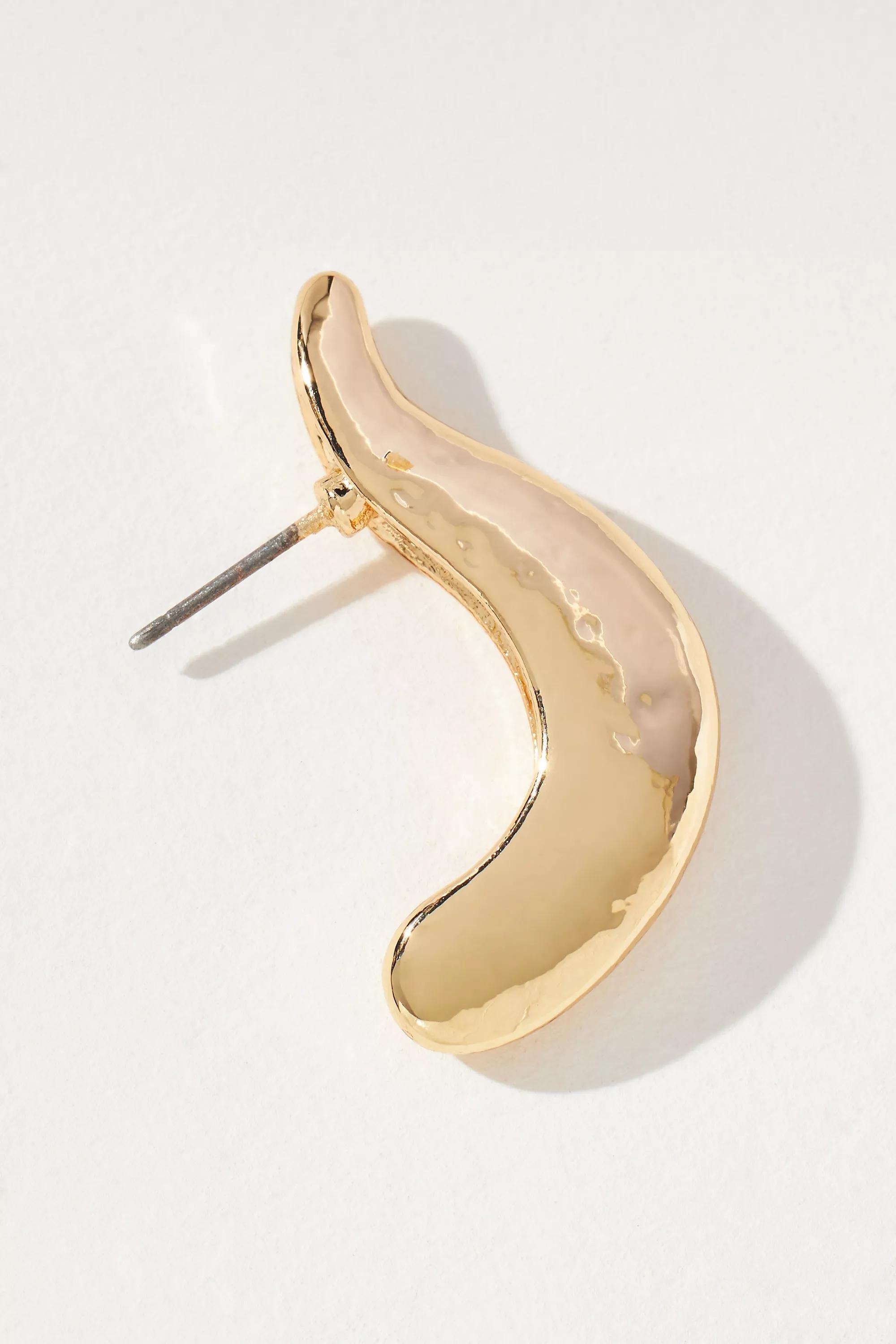 Wavy Post Earrings, Gold, A501_0070, large image number 3