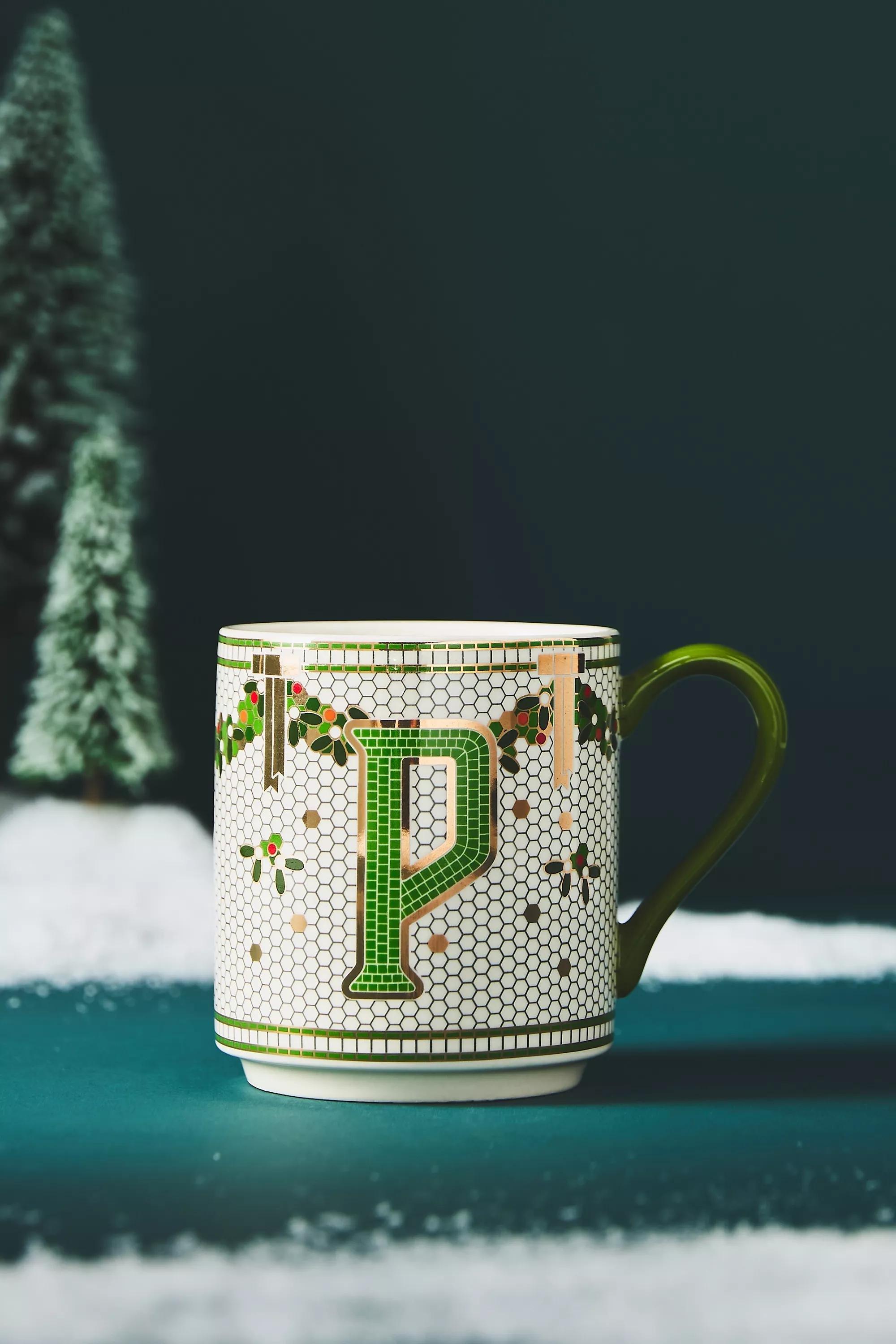 P Festive Bistro Tile Monogram Mug, Multicolour, A501_0916, large image number 0