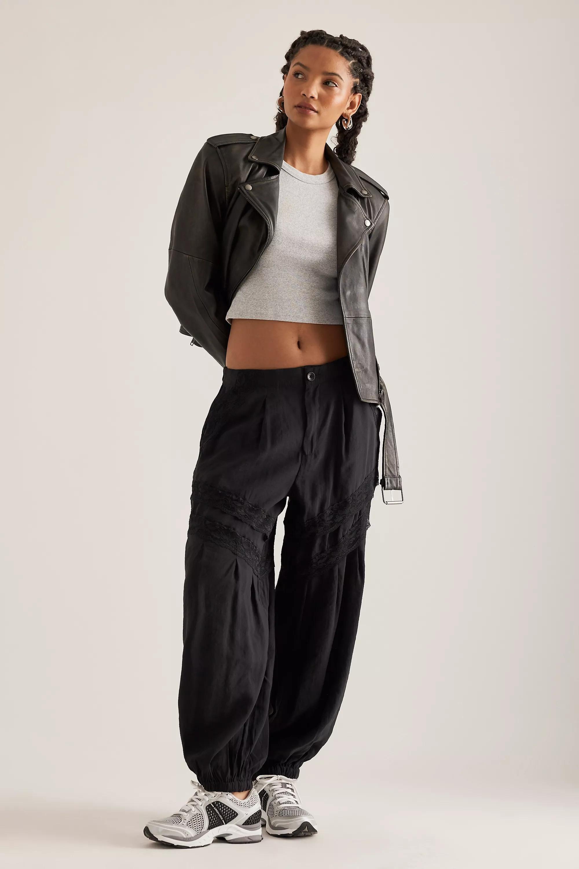 Anthropologie Lace Details Casual Trousers, Black, , medium