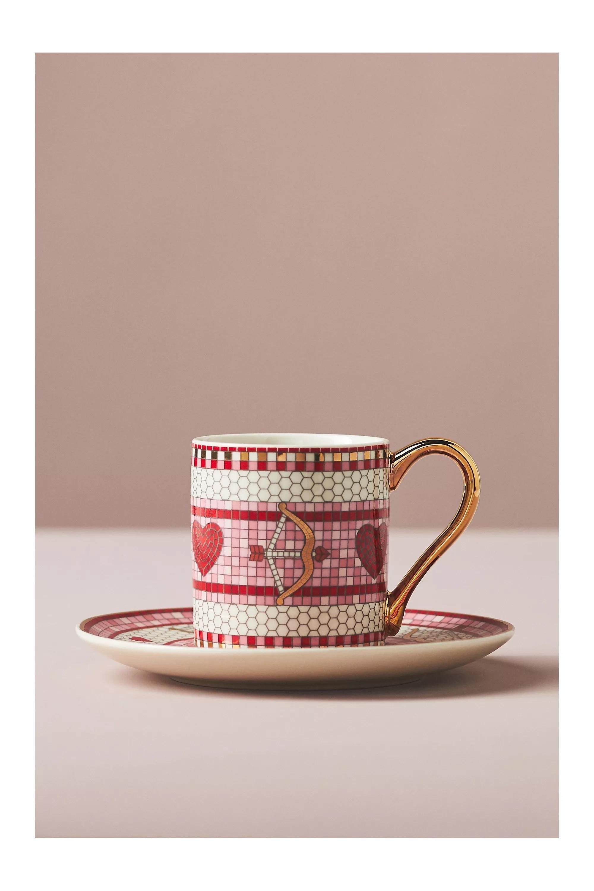 Valentine Bistro Tile Espresso Cup & Saucer, Red, A501_0060, medium