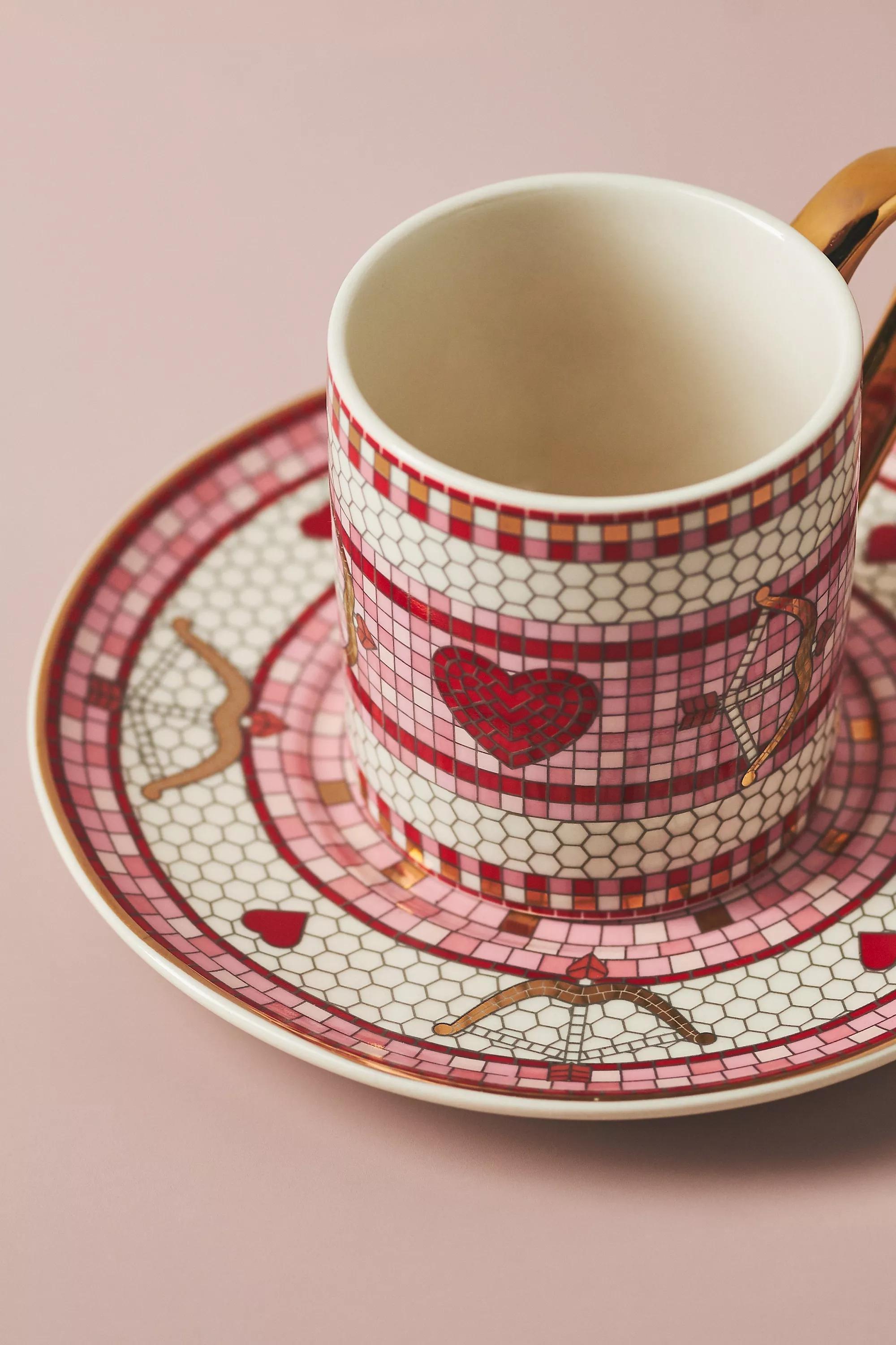 Valentine Bistro Tile Espresso Cup & Saucer, Red, A501_0060, large image number 1