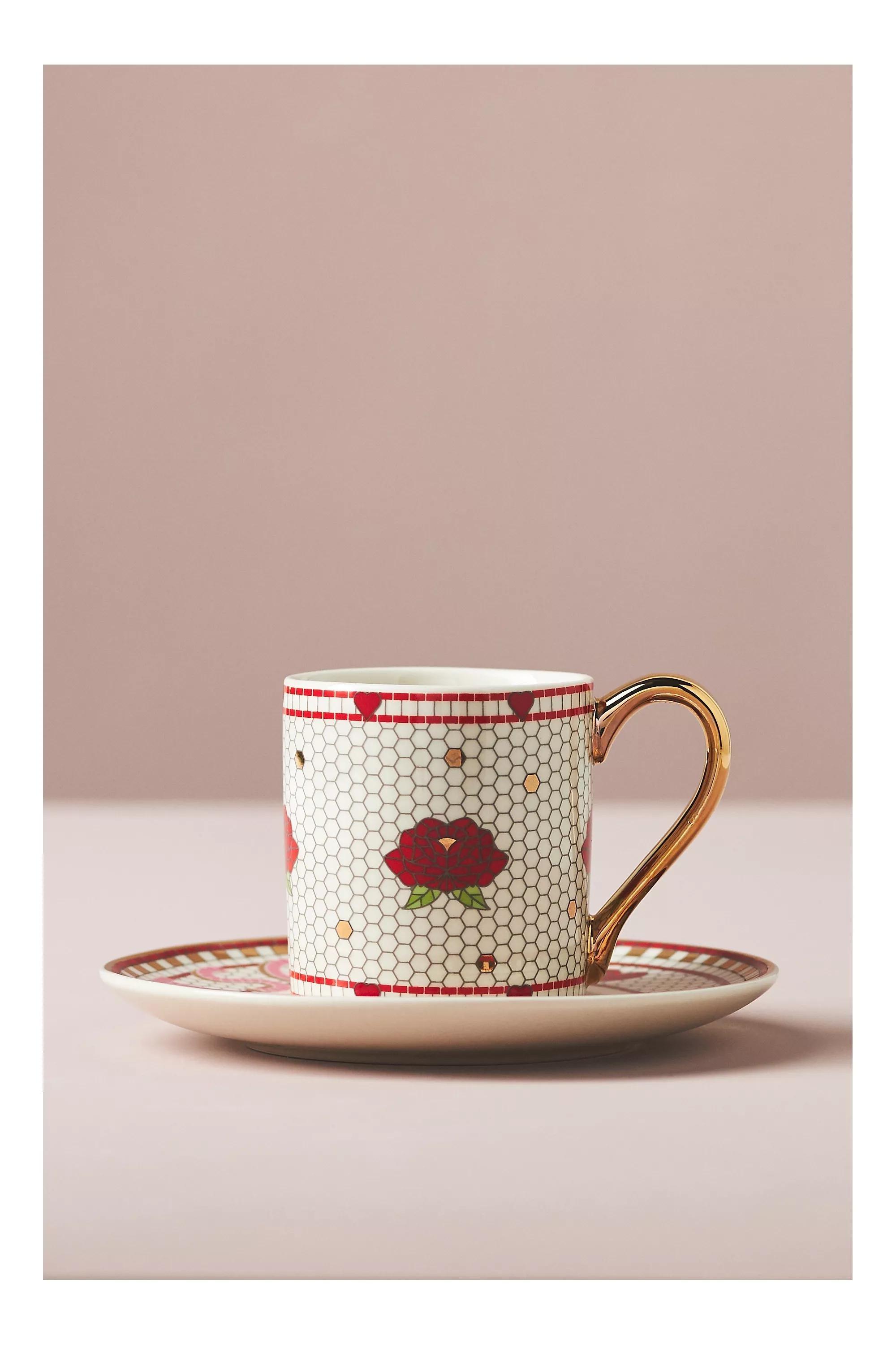 Valentine Bistro Tile Espresso Cup & Saucer, Red, A501_0066, medium