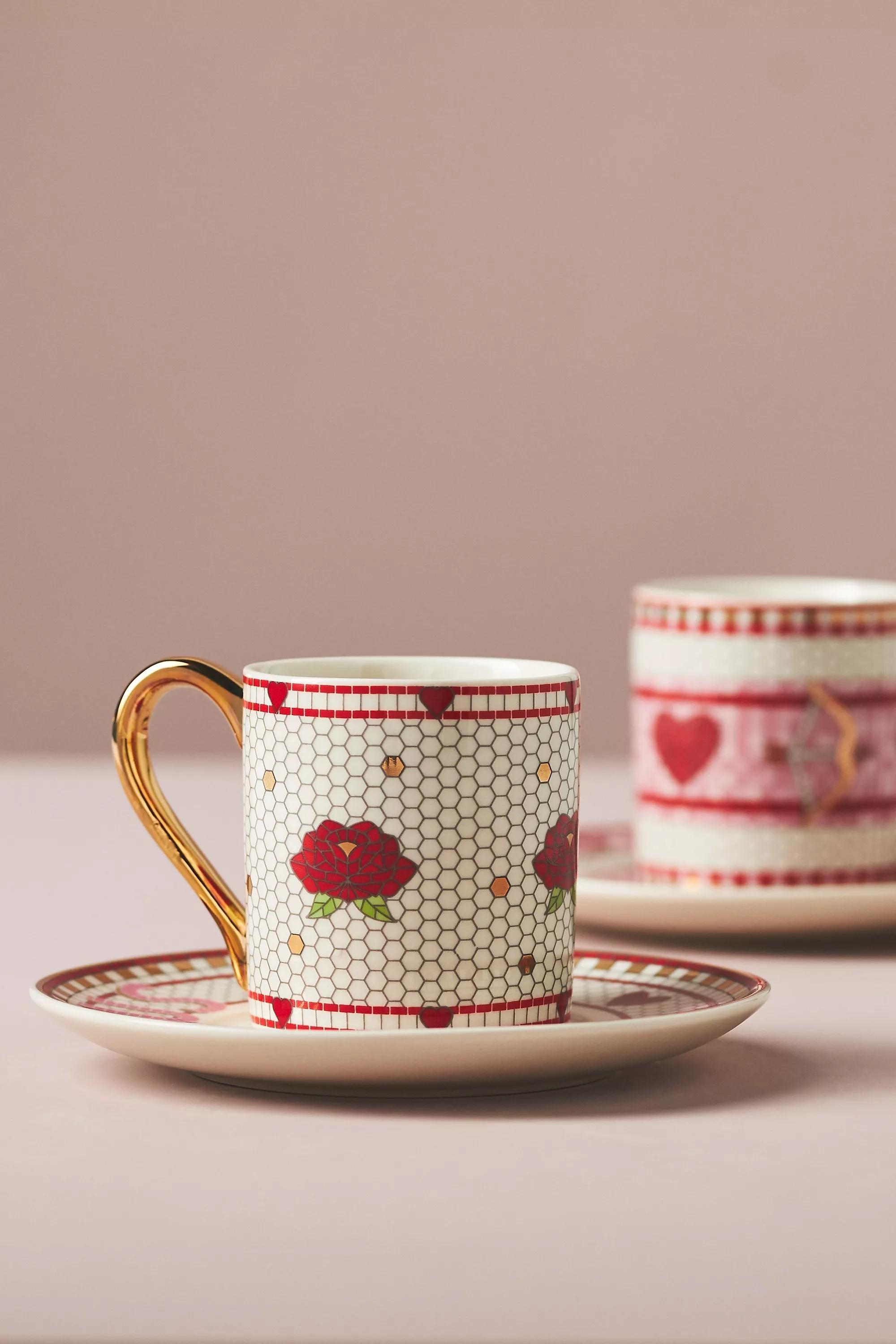 Valentine Bistro Tile Espresso Cup & Saucer, Red, A501_0066, large image number 1