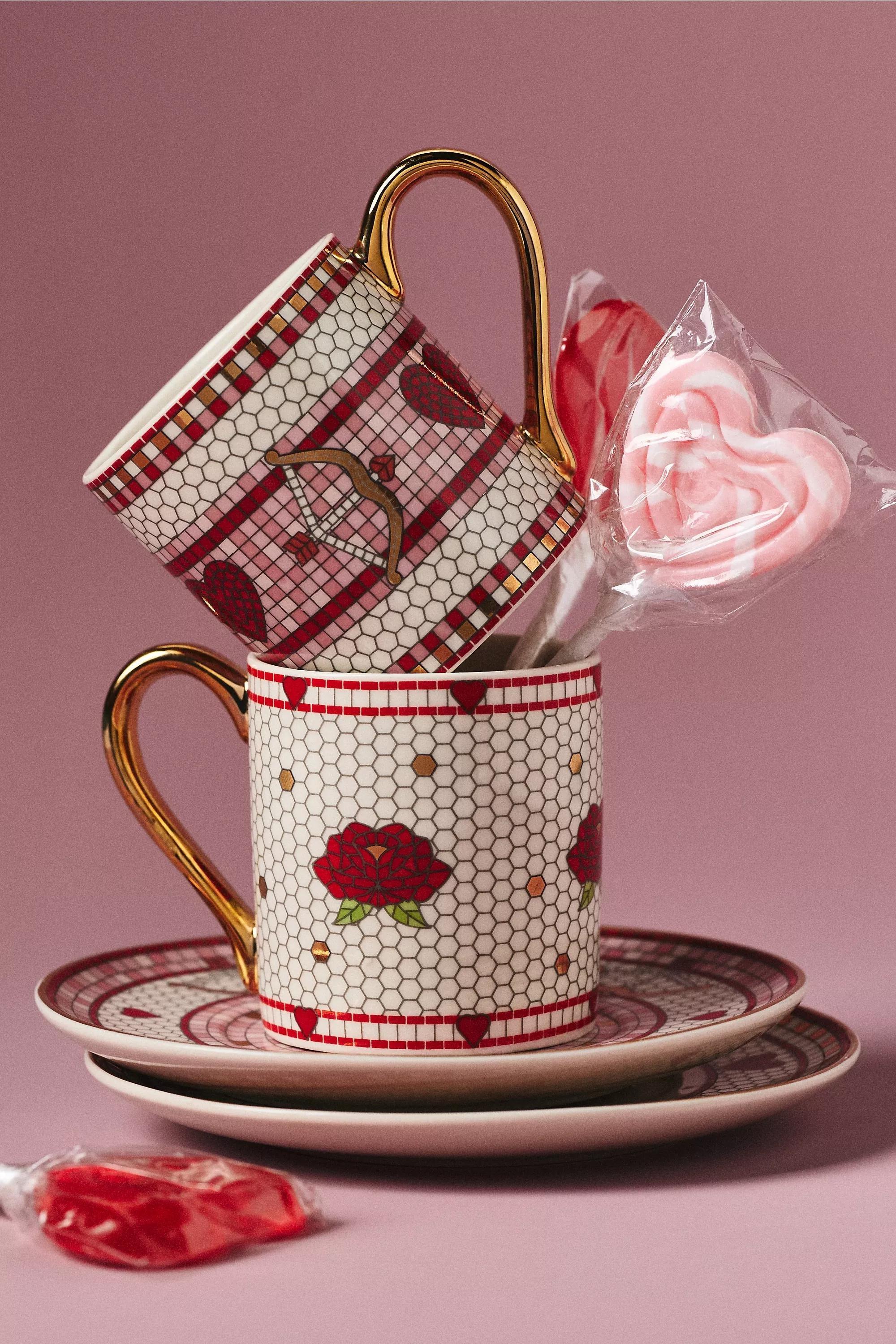 Valentine Bistro Tile Espresso Cup & Saucer, Red, A501_0066, large image number 4
