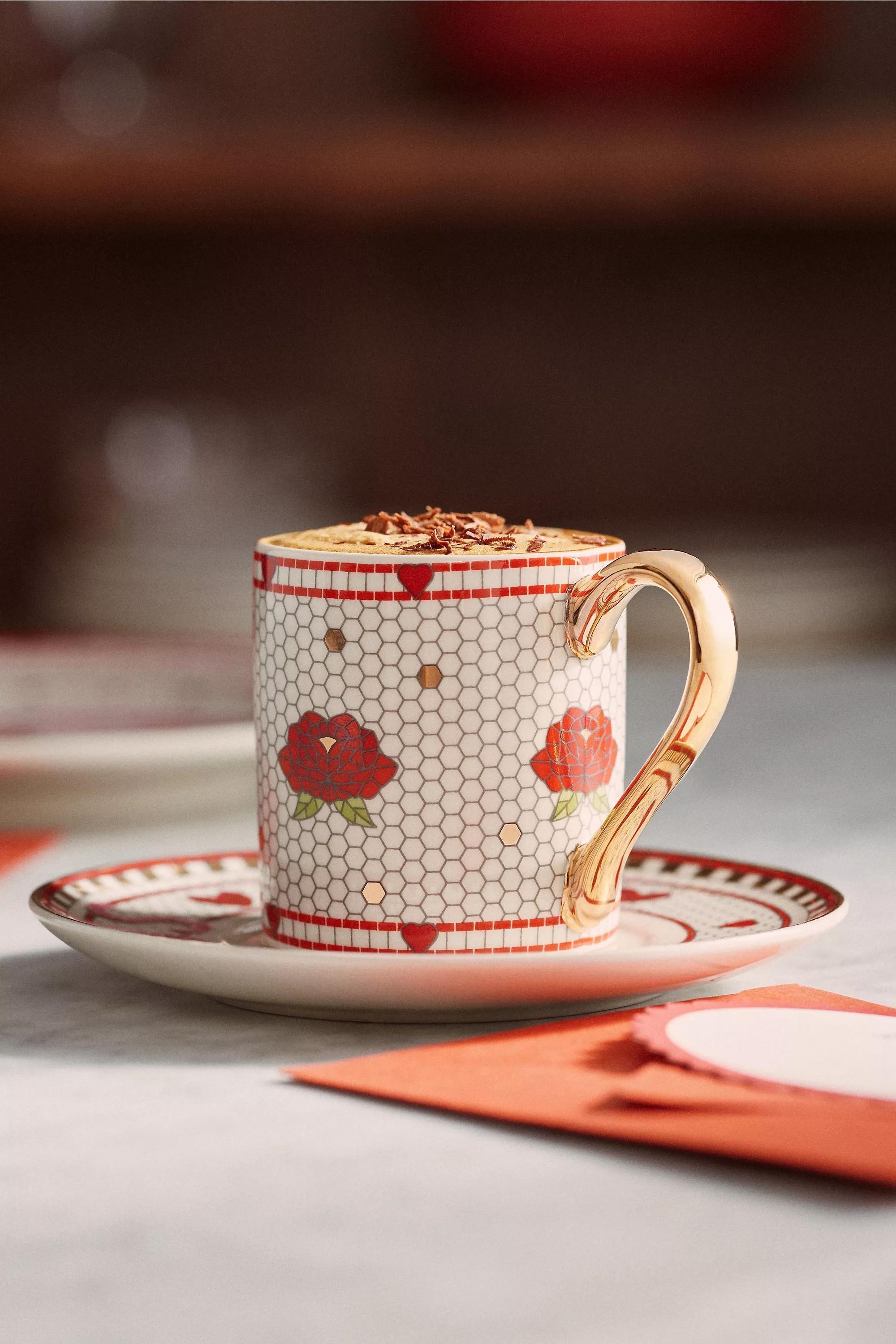 Valentine Bistro Tile Espresso Cup & Saucer, Red, A501_0066, large image number 5