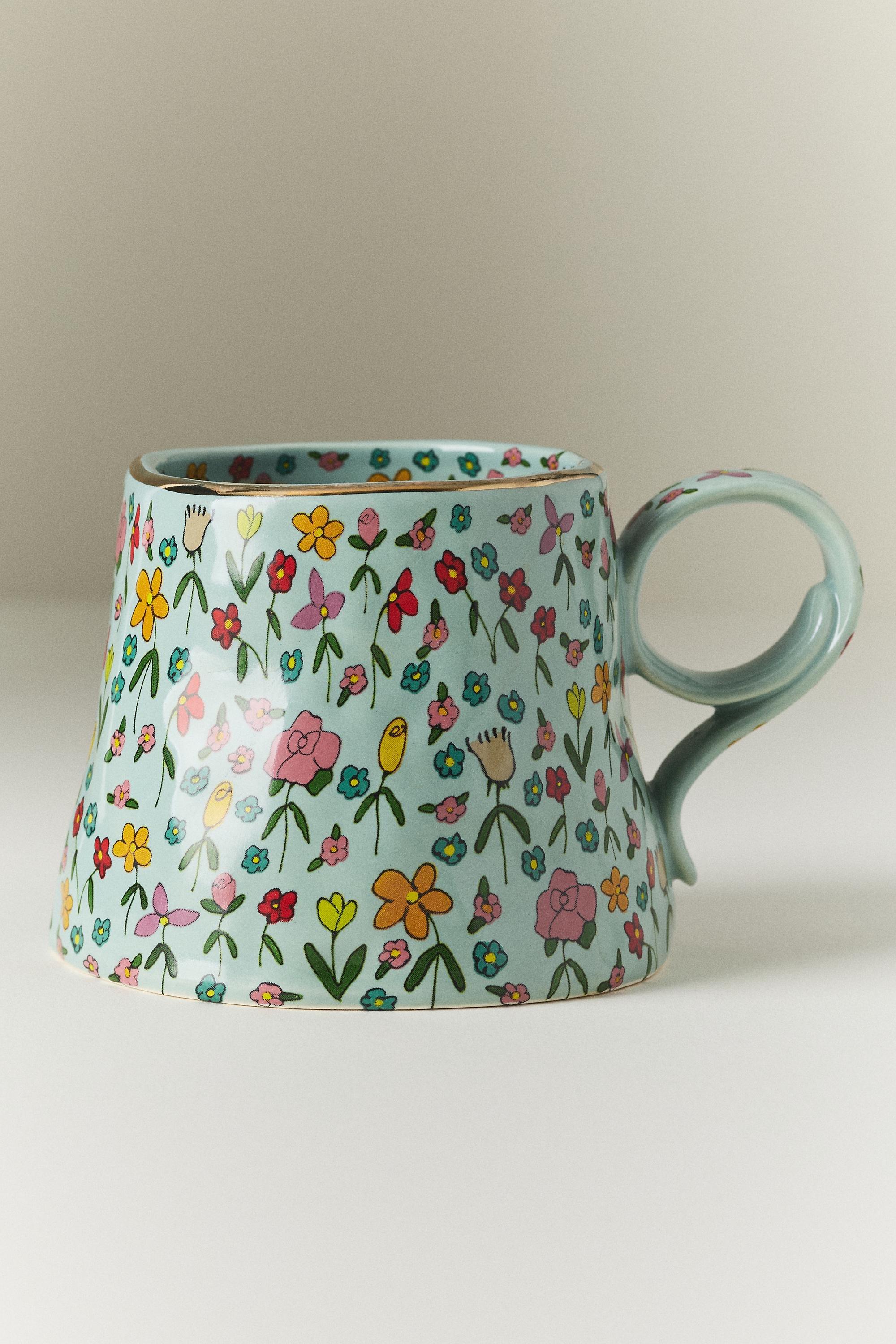 The Mud Fairy Blooming Hearts Stoneware Mug, Blue, A501_0040, medium