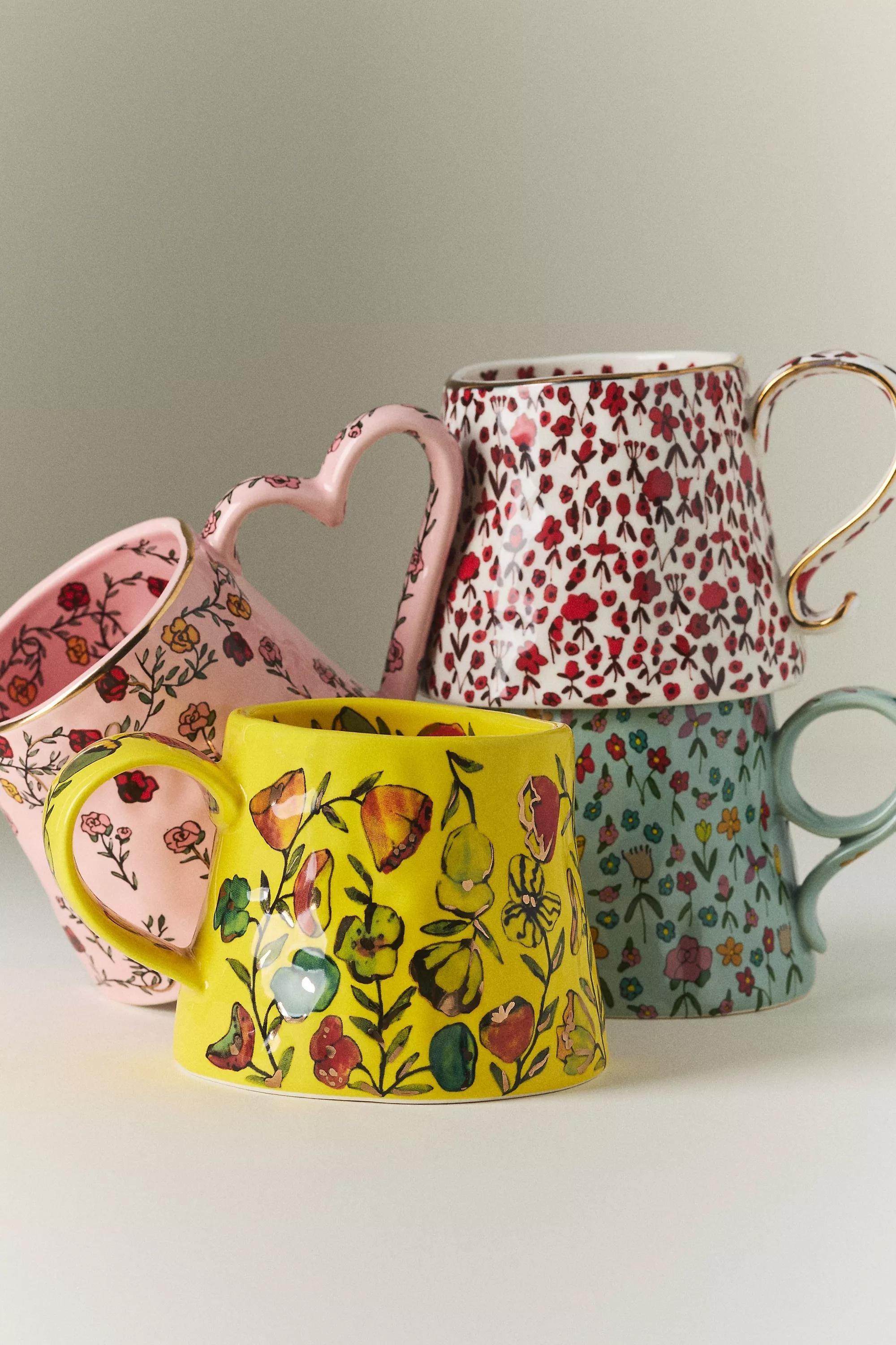 The Mud Fairy Blooming Hearts Stoneware Mug, Blue, A501_0040, medium