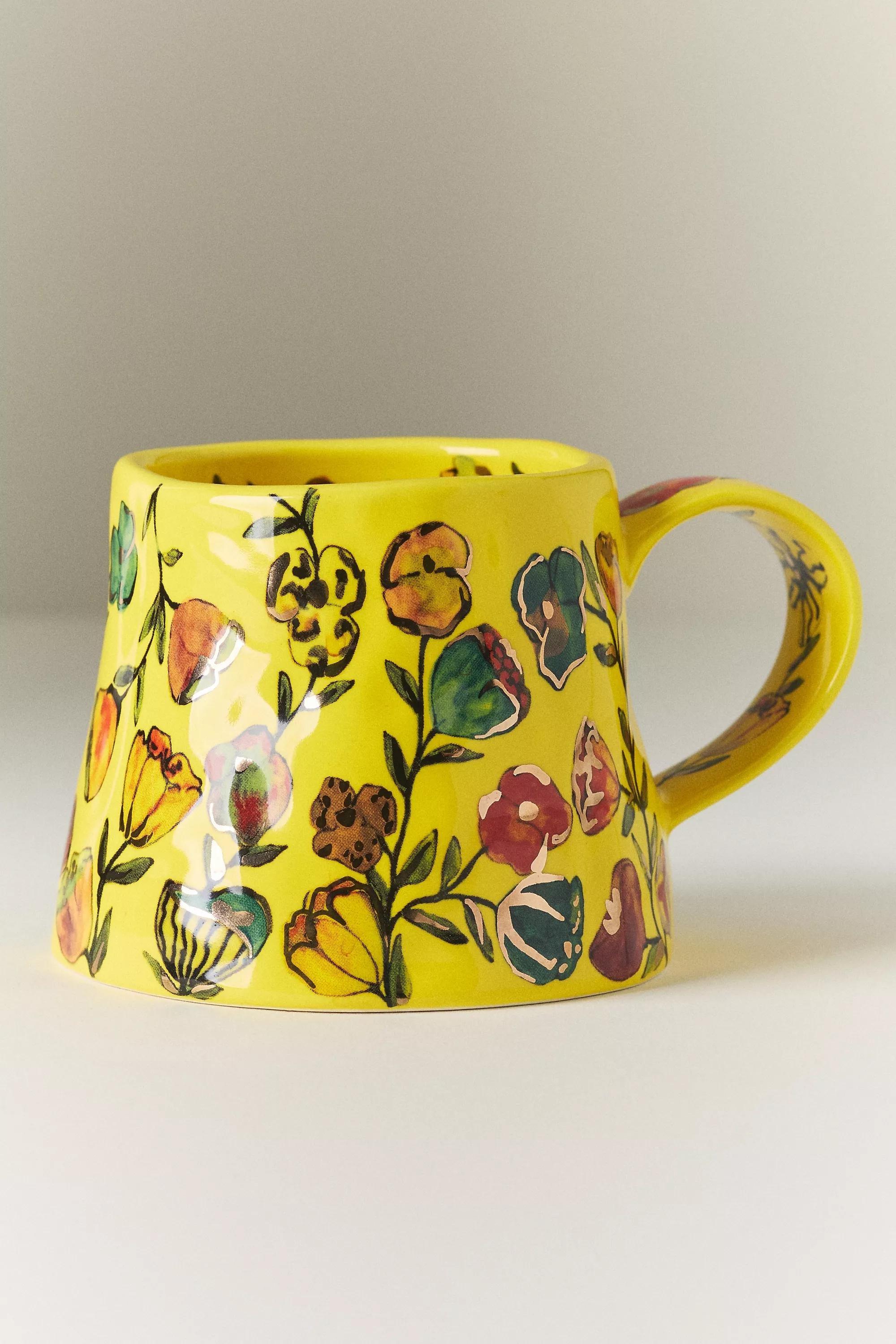 The Mud Fairy Blooming Hearts Stoneware Mug, Yellow, A501_0072, large image number 0