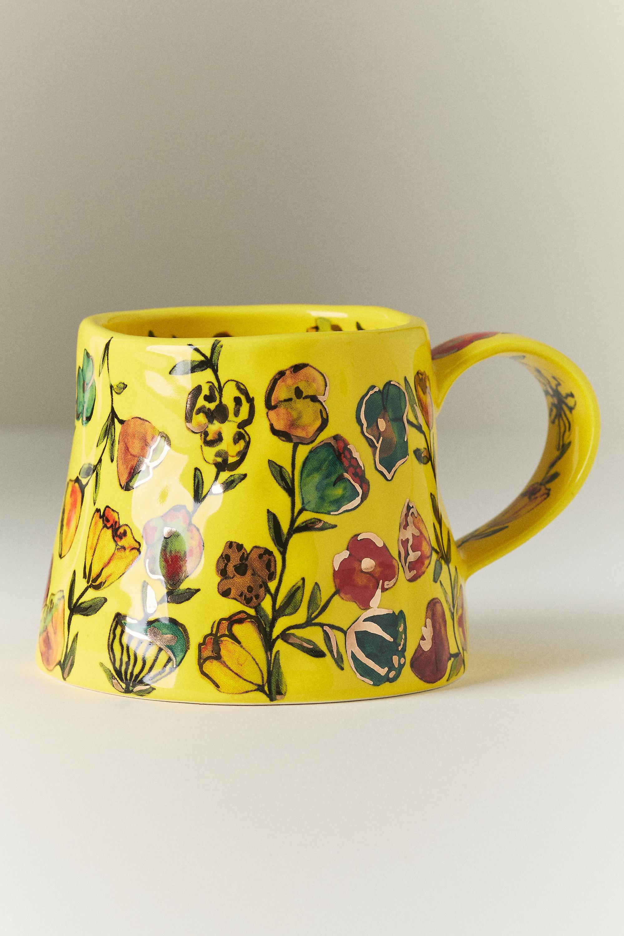 The Mud Fairy Blooming Hearts Stoneware Mug, Yellow, A501_0072, large image number 1