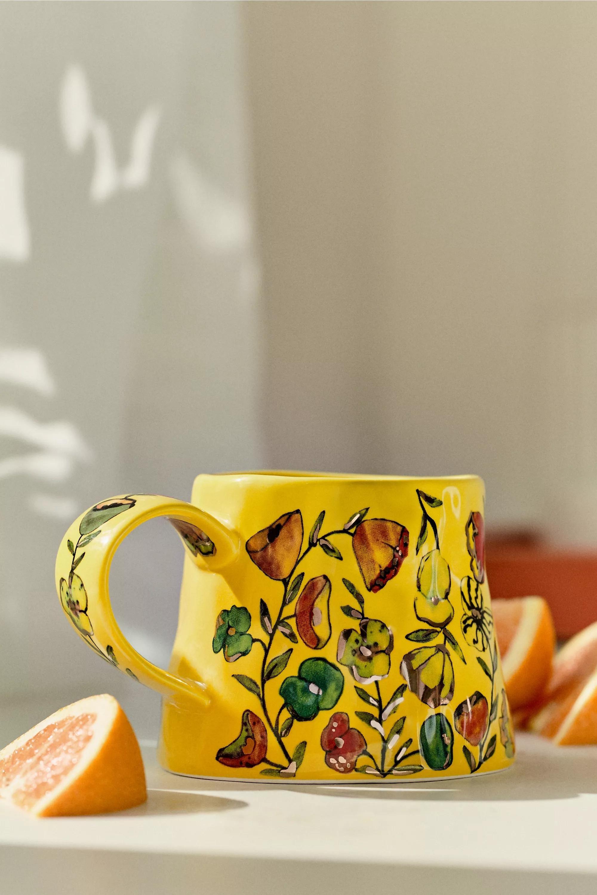 The Mud Fairy Blooming Hearts Stoneware Mug, Yellow, A501_0072, large image number 3
