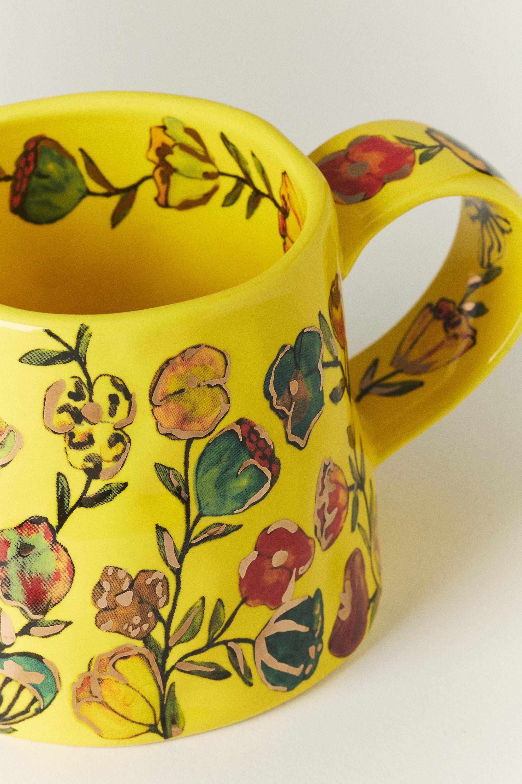 The Mud Fairy Blooming Hearts Stoneware Mug, Yellow, A501_0072, large image number 3