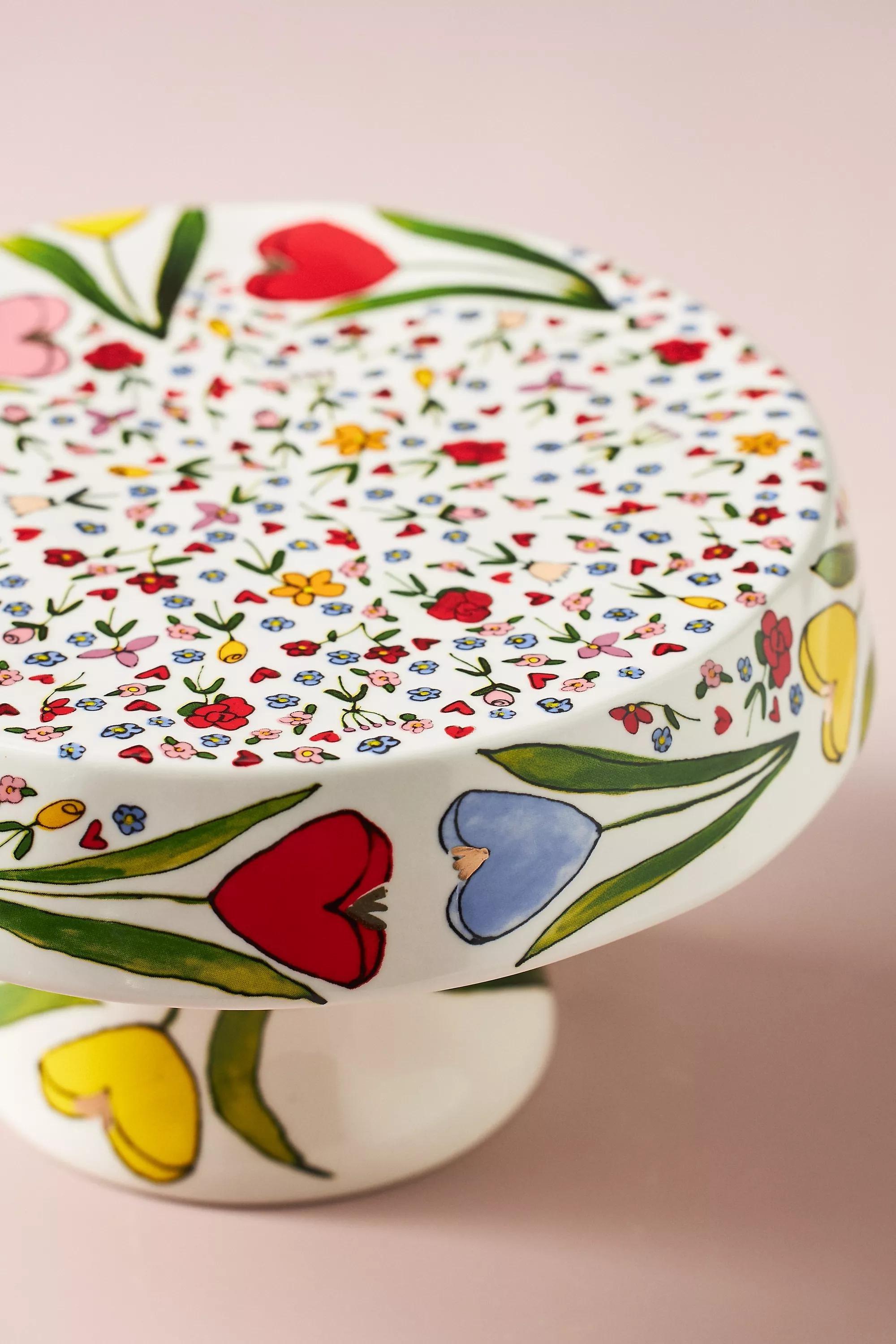 The Mud Fairy Blooming Hearts Stoneware Cake Stand, Multicolour, A501_0000, large image number 2