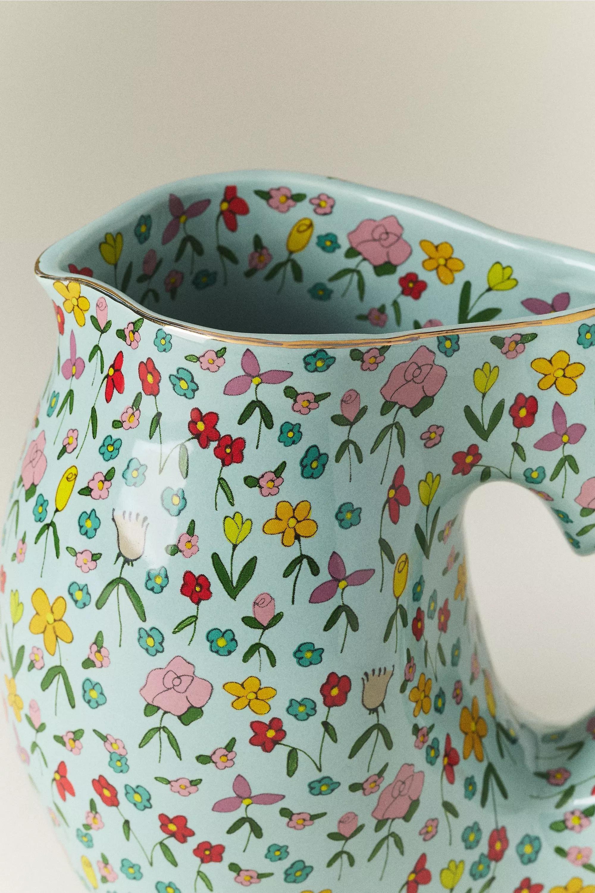 The Mud Fairy Blooming Hearts Stoneware Pitcher, Blue, A501_0040, medium