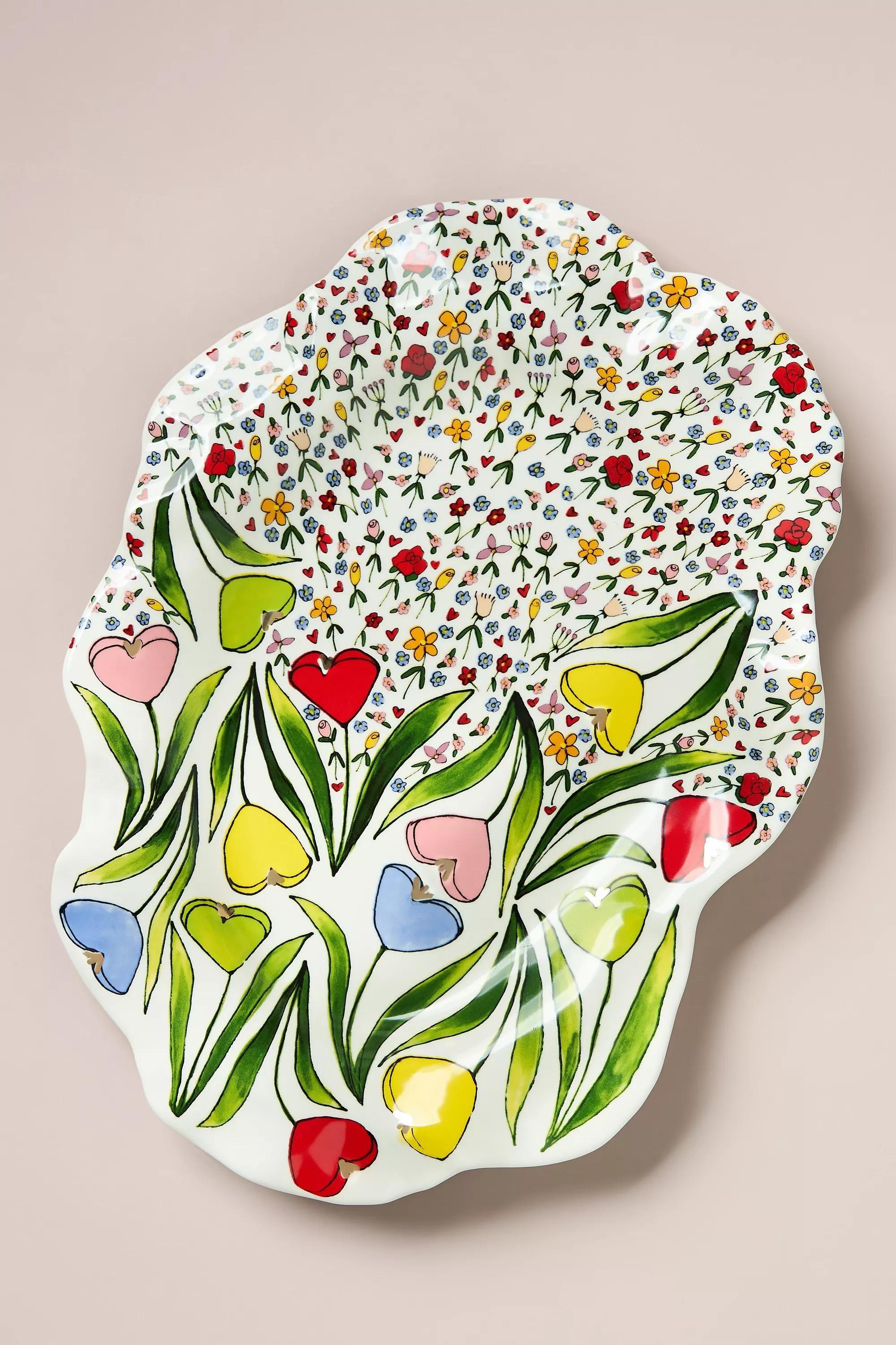 The Mud Fairy Blooming Hearts Stoneware Platter, Multicolour, A501_0000, large image number 0