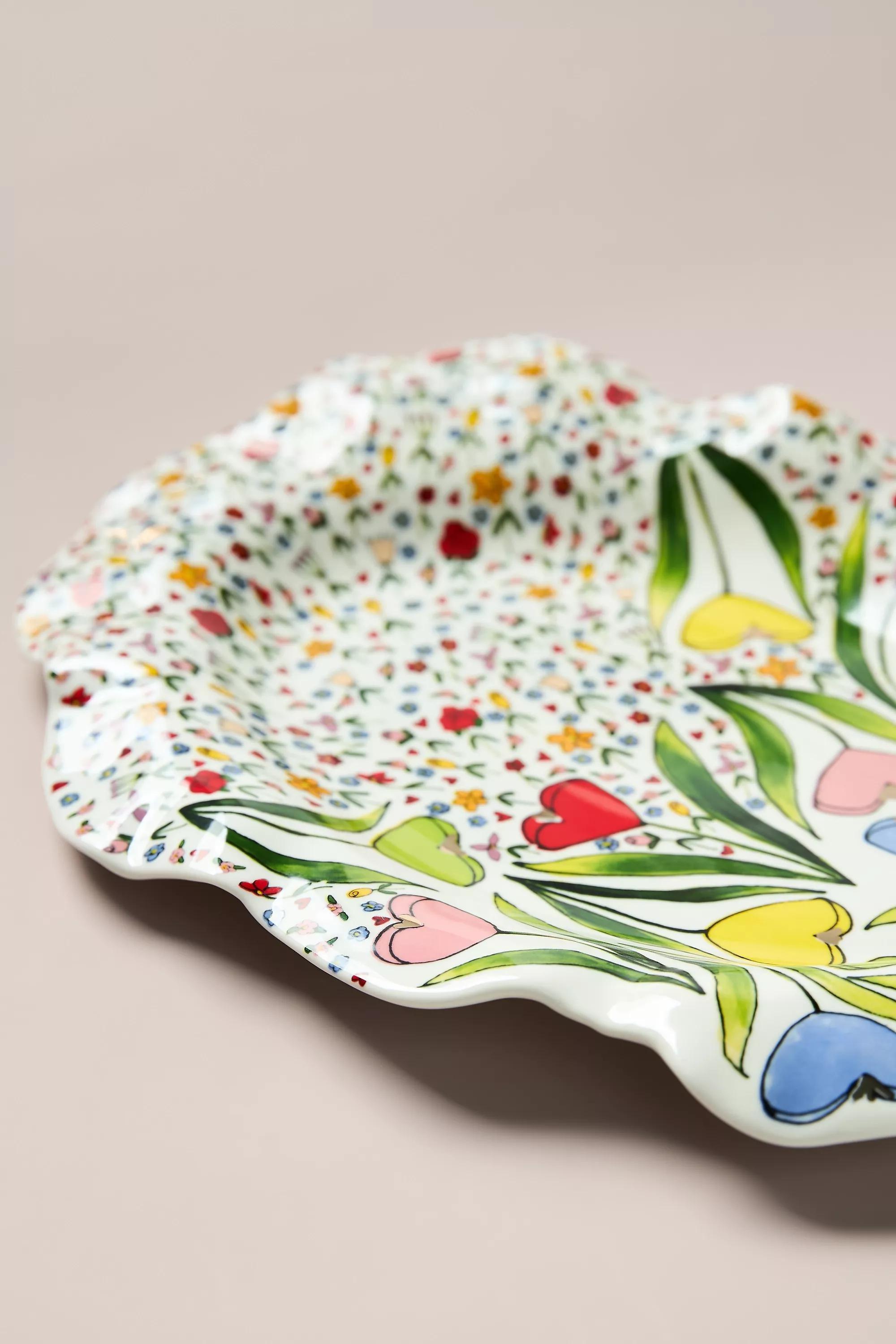 The Mud Fairy Blooming Hearts Stoneware Platter, Multicolour, A501_0000, medium