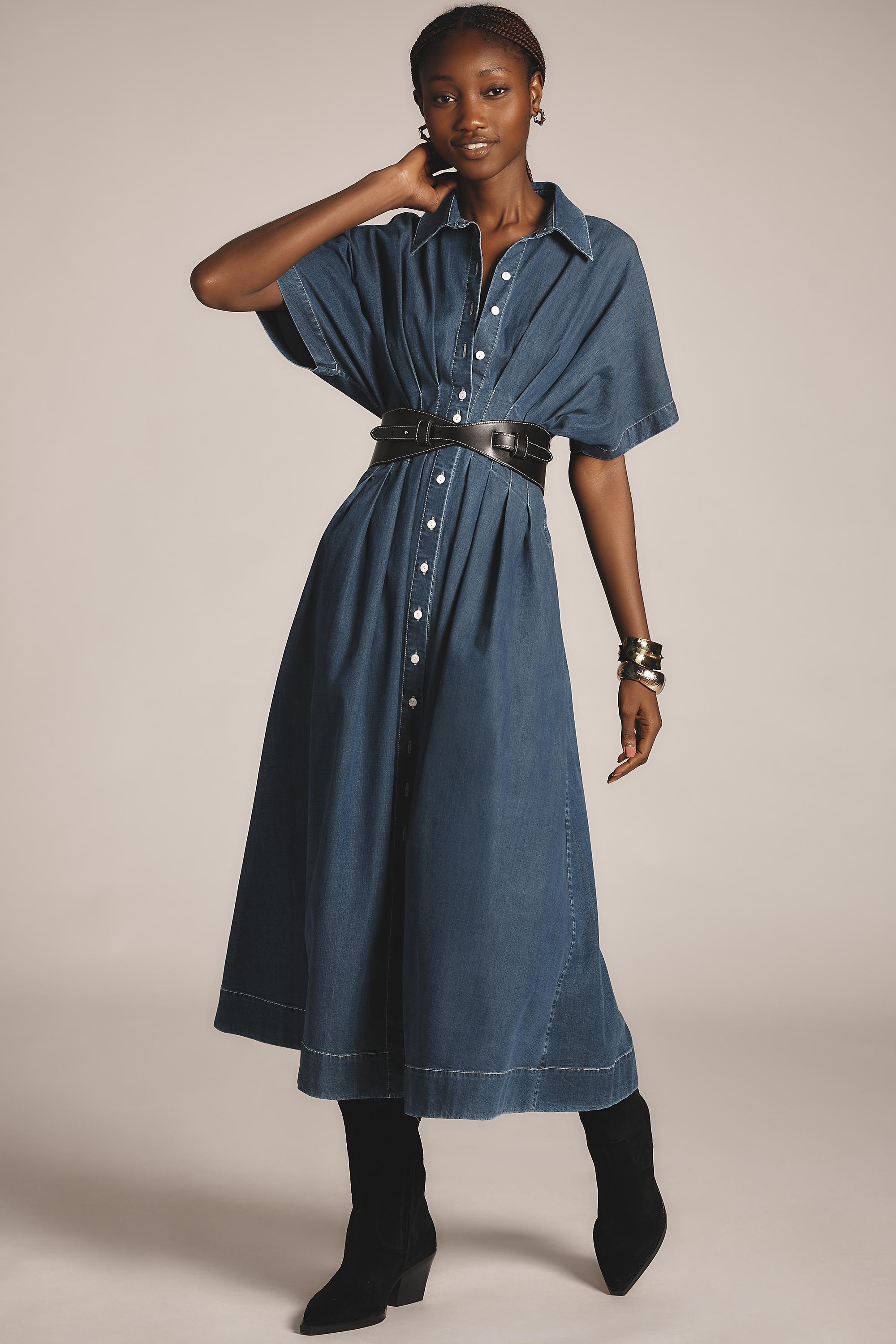 The Tobie Button-Front Pleated Shirt Dress, Blue, A501_0093, large image number 0