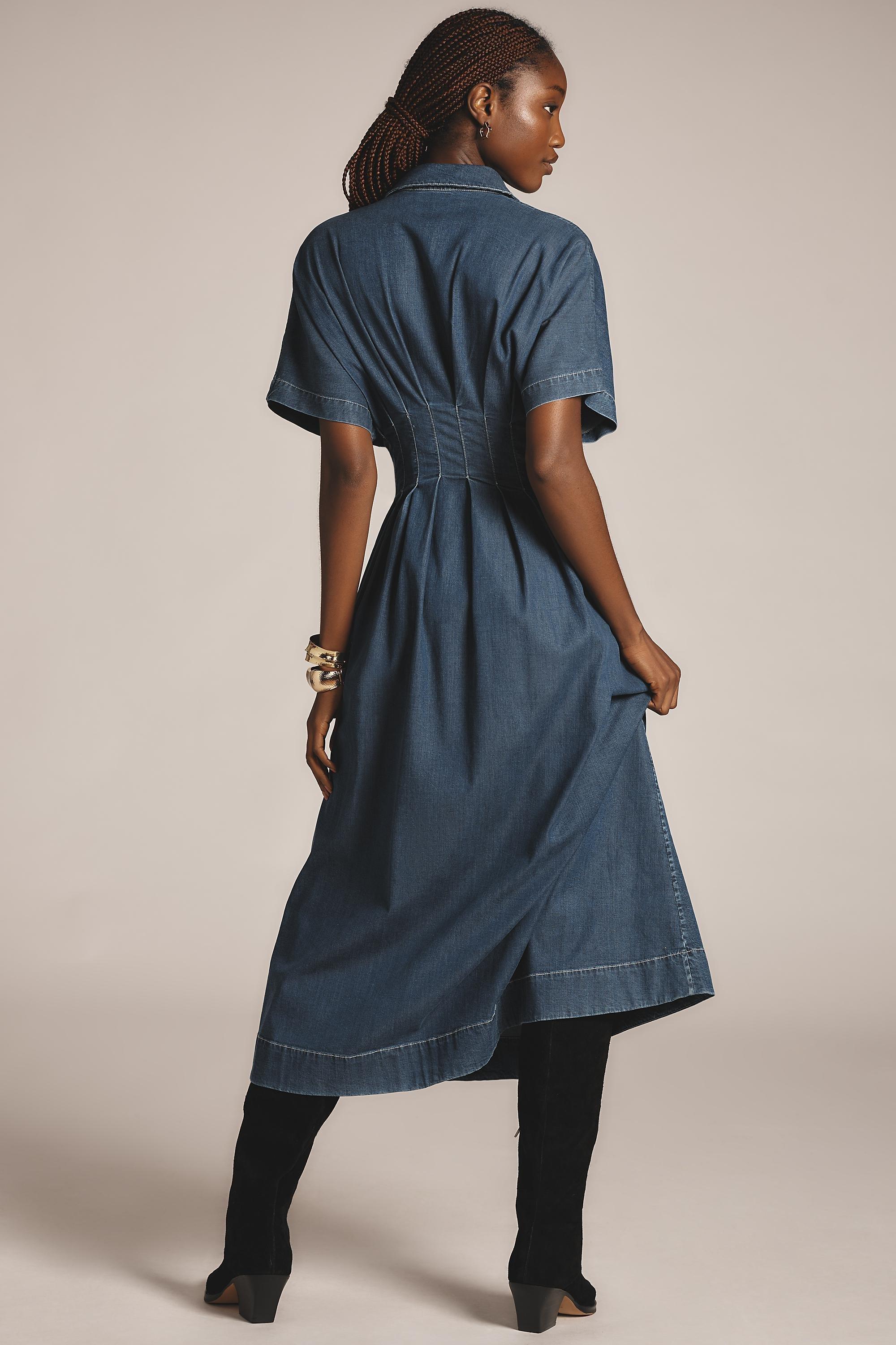 The Tobie Button-Front Pleated Shirt Dress, Blue, , large image number 1