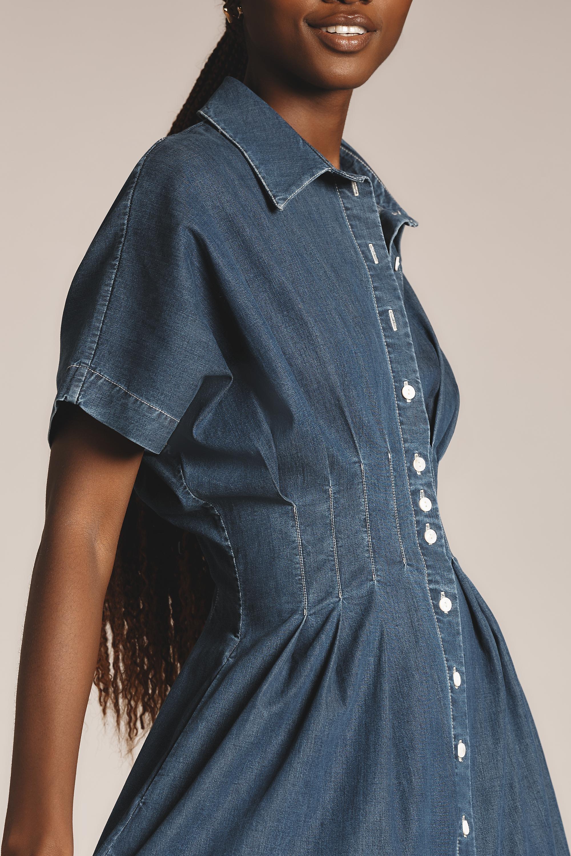 The Tobie Button-Front Pleated Shirt Dress, Blue, , large image number 2