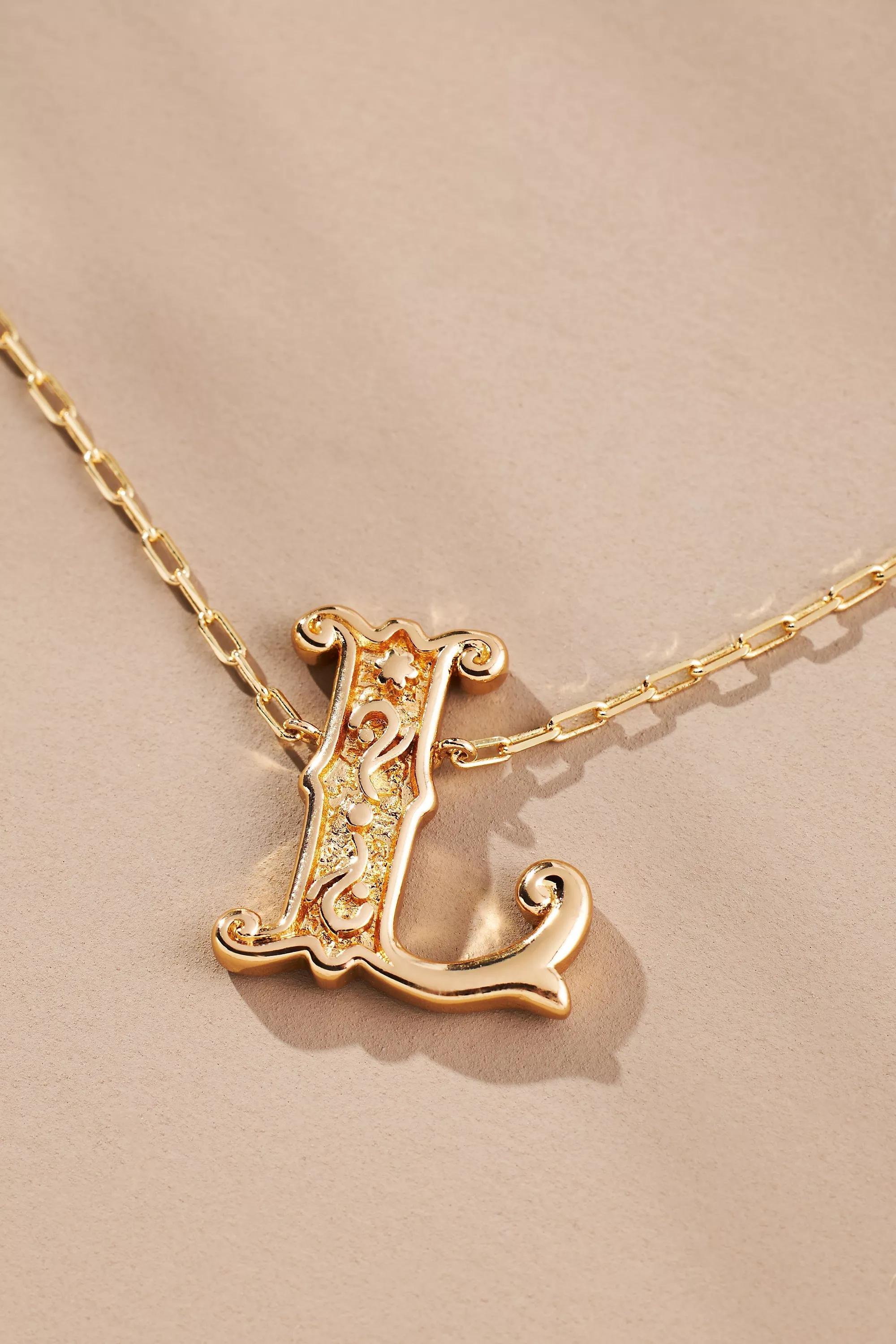 Anthropologie Letter Necklace, Gold, A501_0912, medium