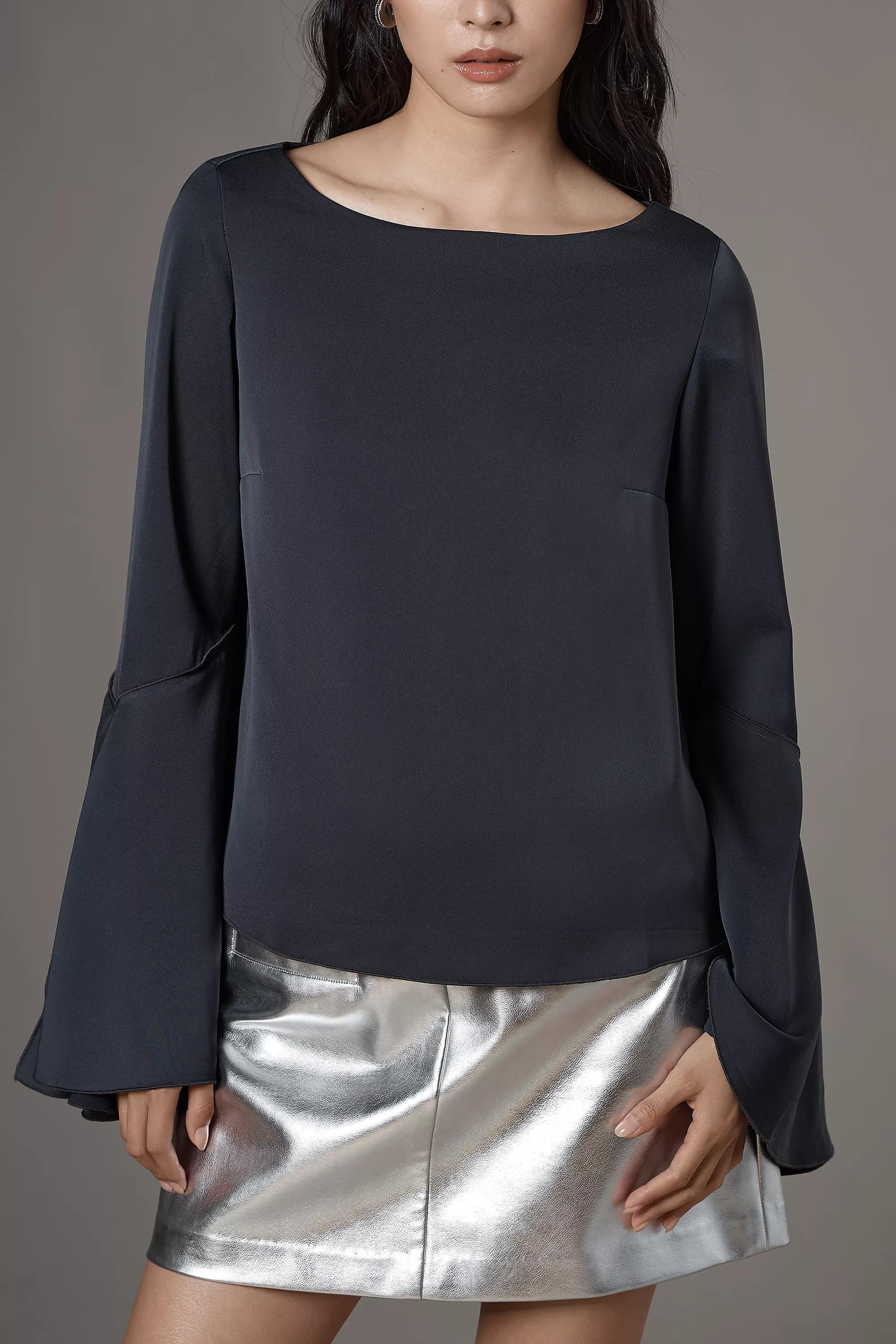 Anthropologie Plain Blouse, Black, A501_0001, large image number 2