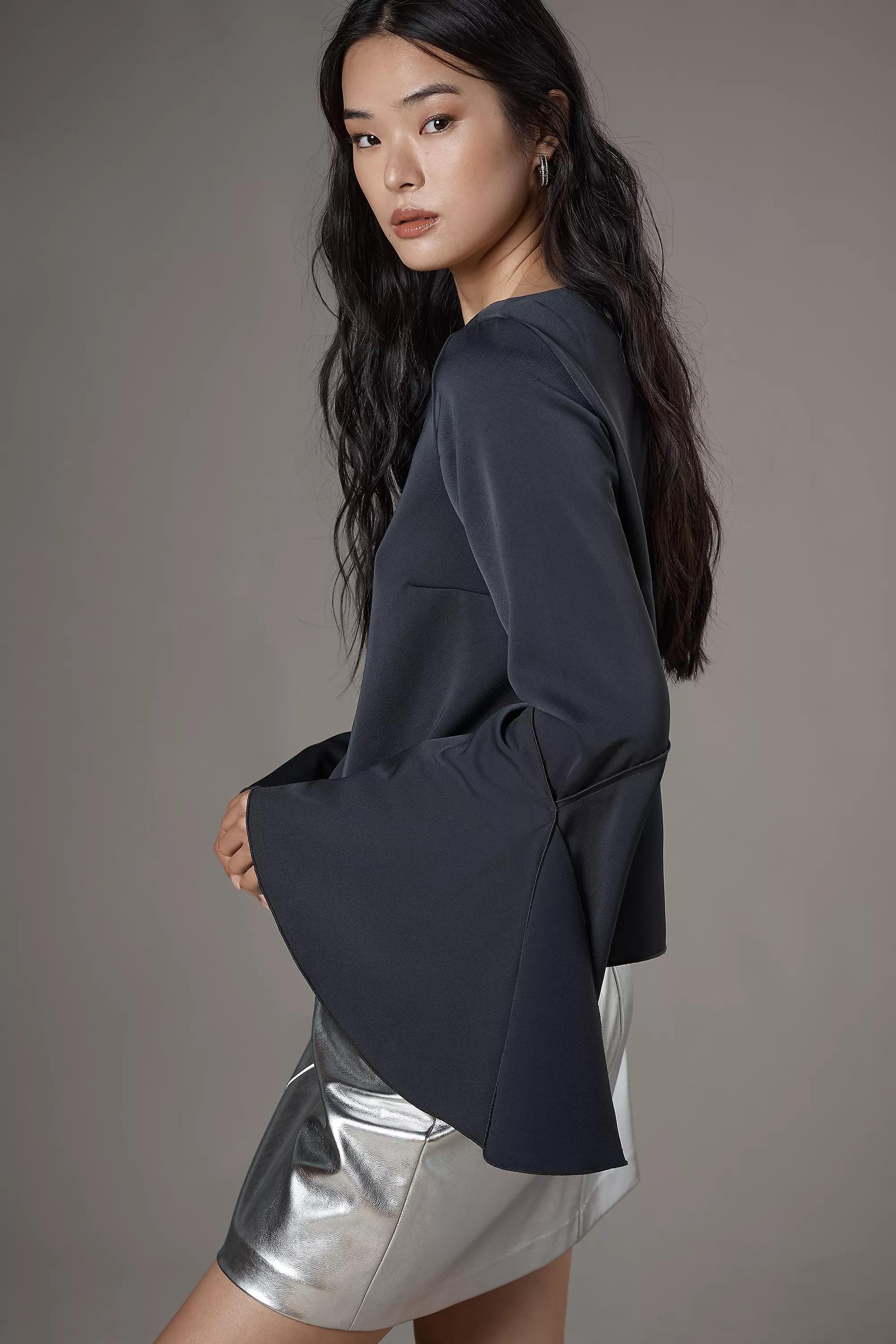 Anthropologie Plain Blouse, Black, A501_0001, large image number 3