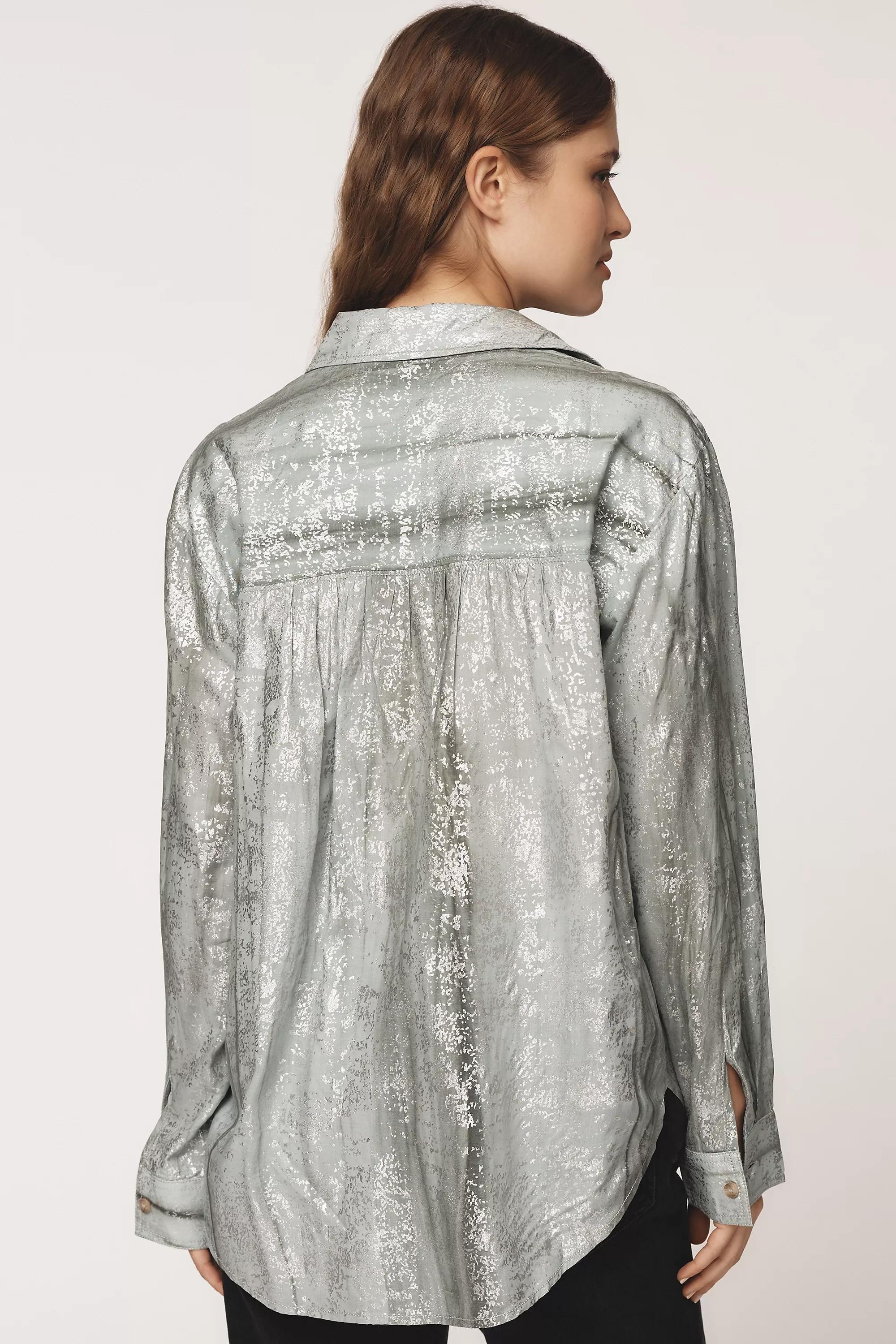 Pilcro Foil Shine Buttondown Shirt, Green, , large image number 1