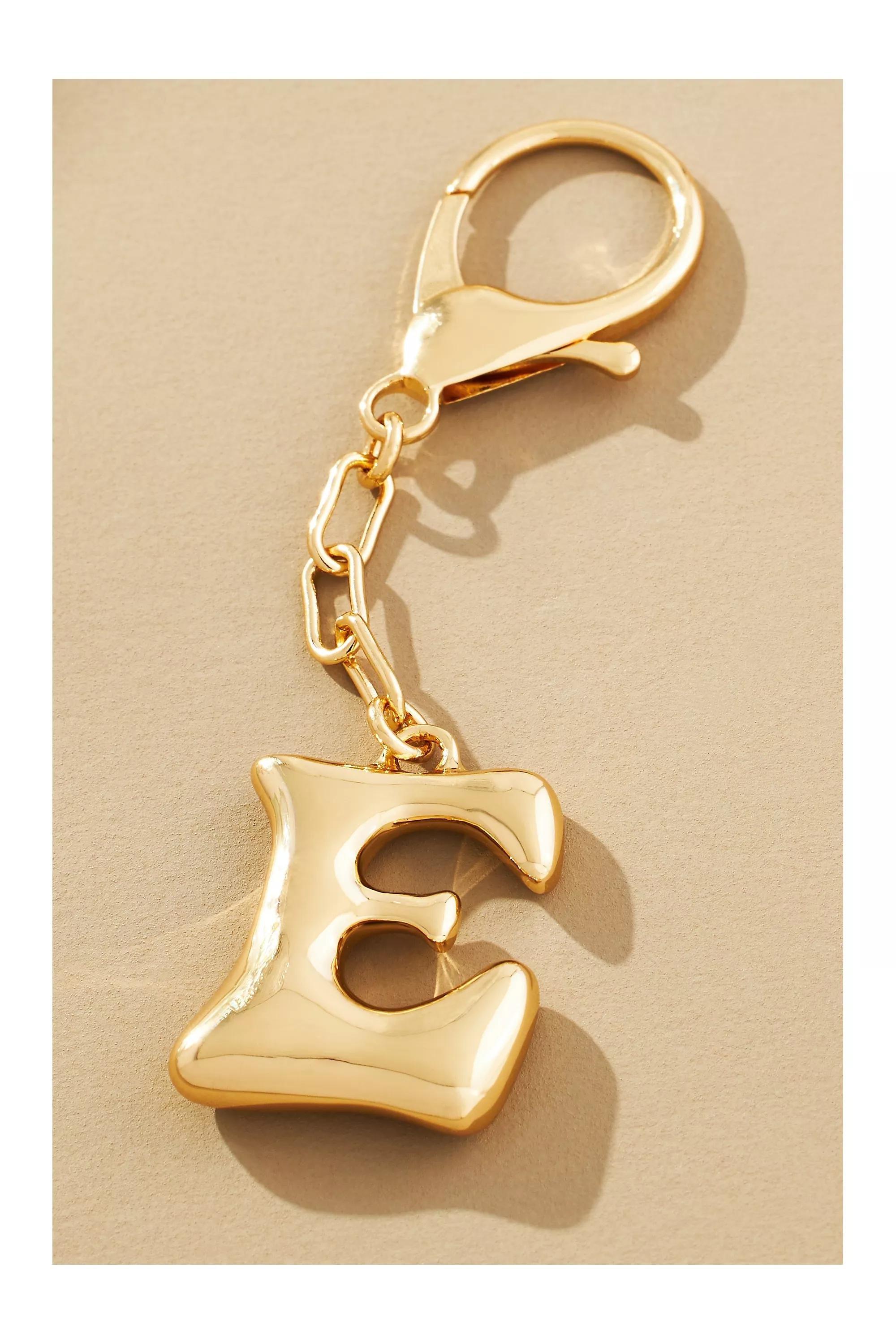 Anthropologie E Bubble Letter Monogram Bag Charm, Gold, A501_0905, medium