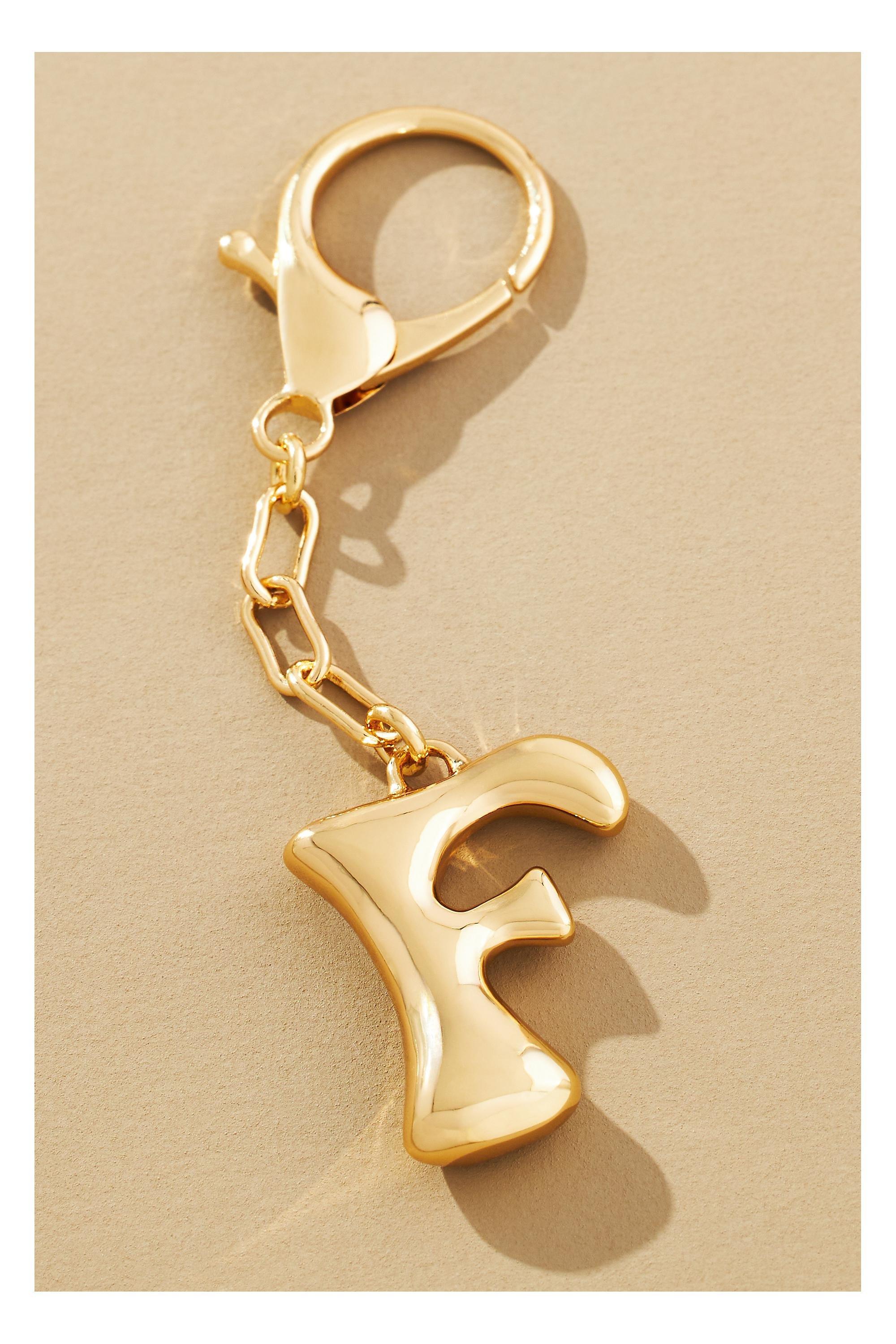 F Bubble Letter Monogram Bag Charm, Gold, A501_0906, large image number 0