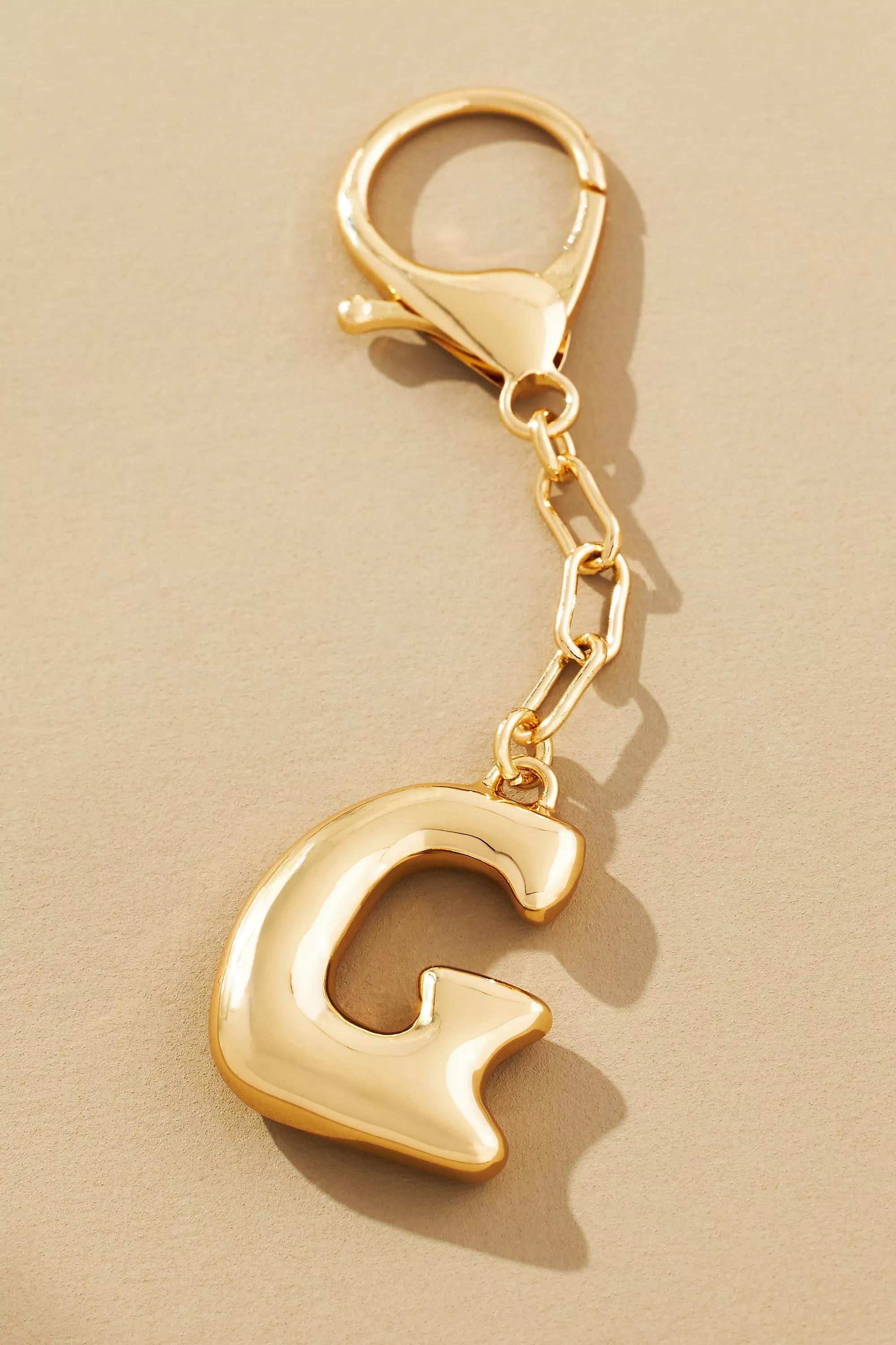 Anthropologie Bubble Letter Monogram Bag Charm, Gold, A501_0907, large image number 0