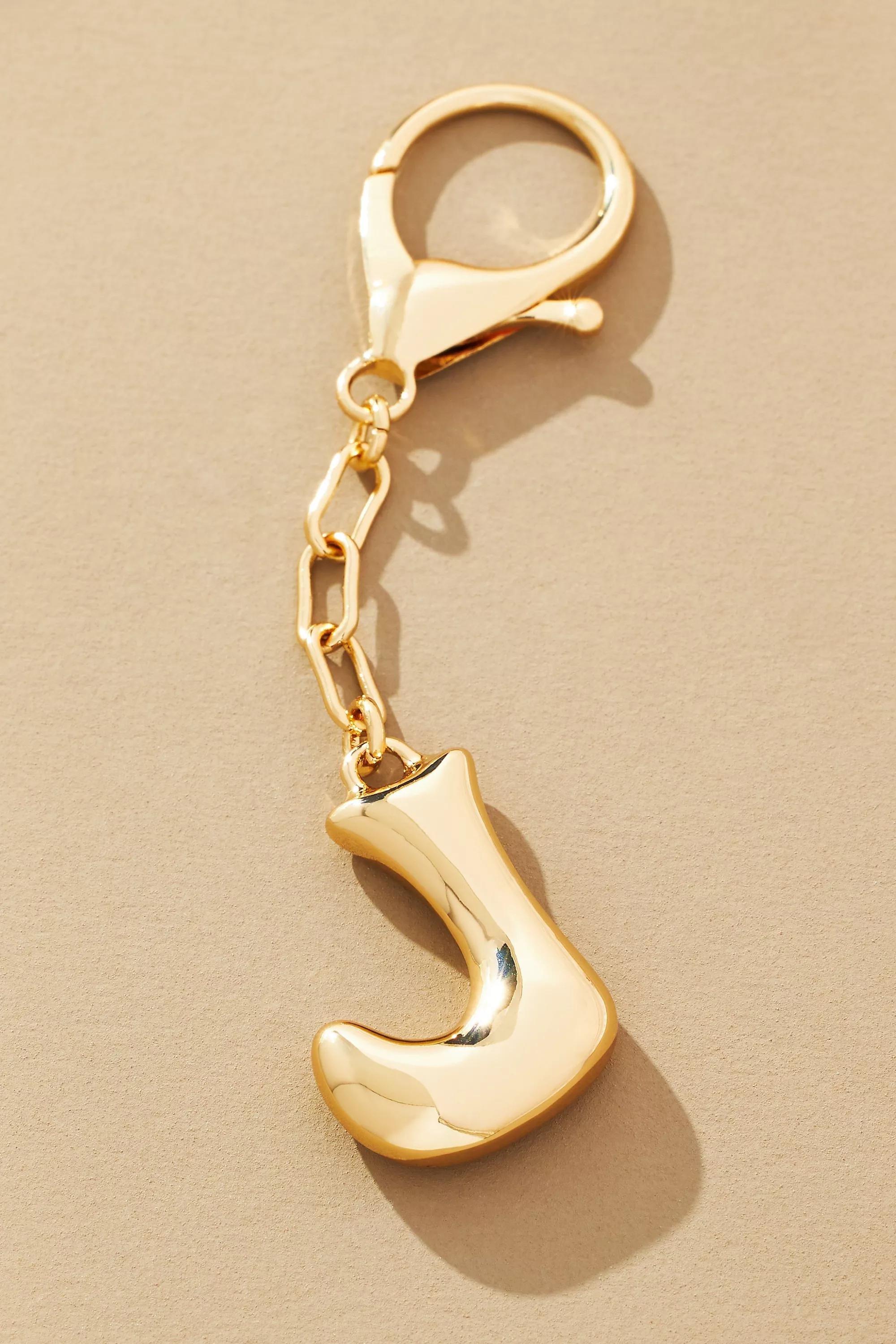 Anthropologie J Bubble Letter Monogram Bag Charm, Gold, A501_0910, medium