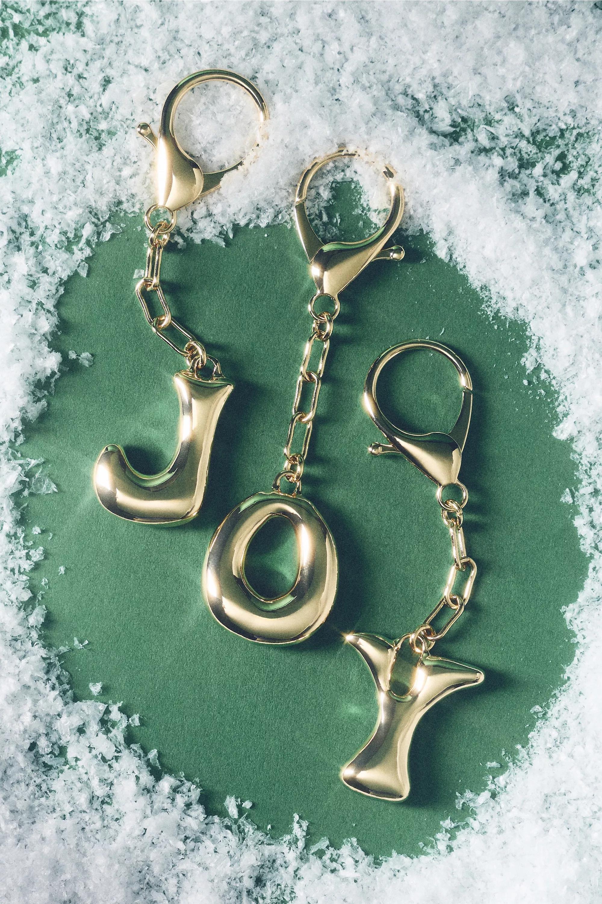 Anthropologie J Bubble Letter Monogram Bag Charm, Gold, A501_0910, medium