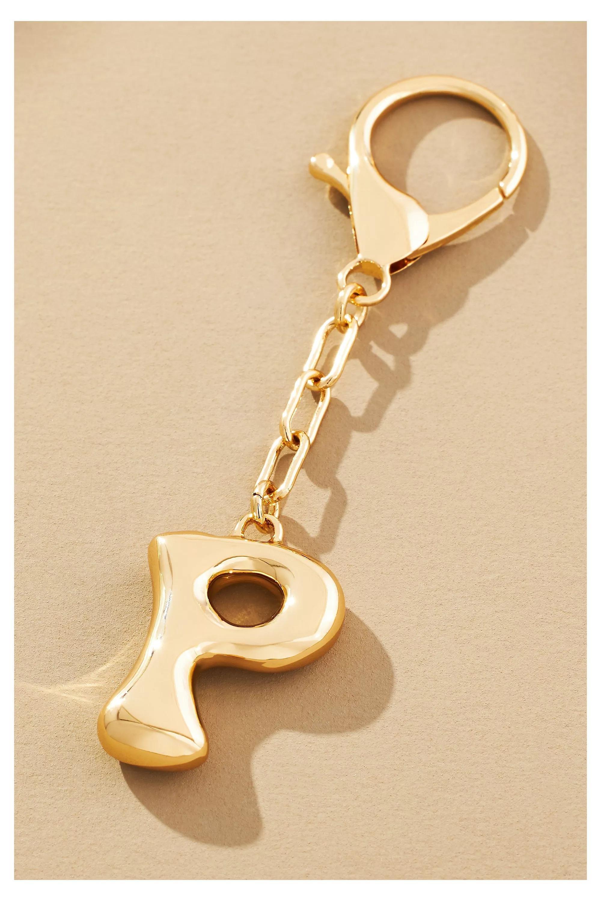 Anthropologie P Bubble Letter Monogram Bag Charm, Gold, A501_0916, large image number 0
