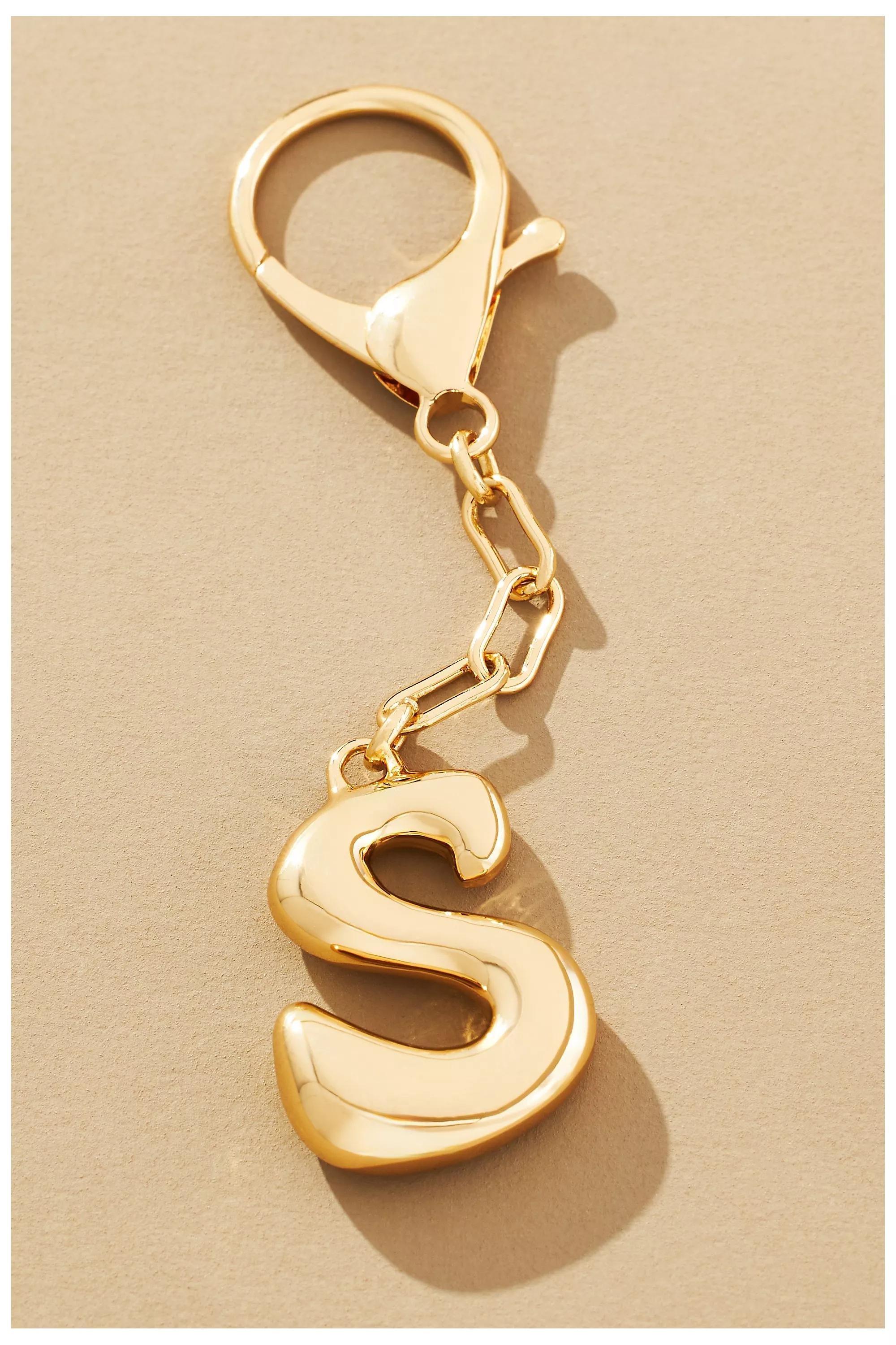 Anthropologie S Bubble Letter Monogram Bag Charm, Gold, , medium