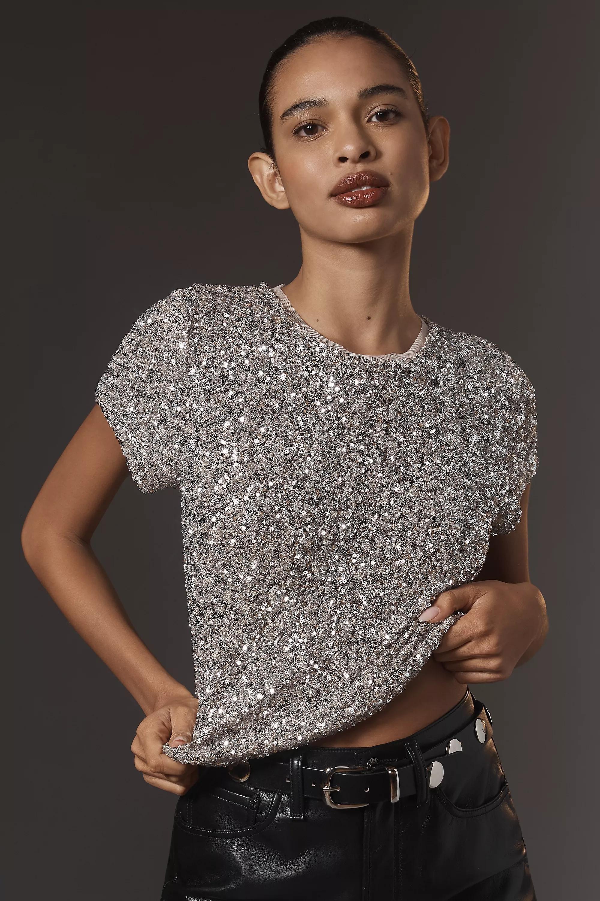 By Maeve Sequin Muscle T-Shirt, Silver, A501_0007, medium