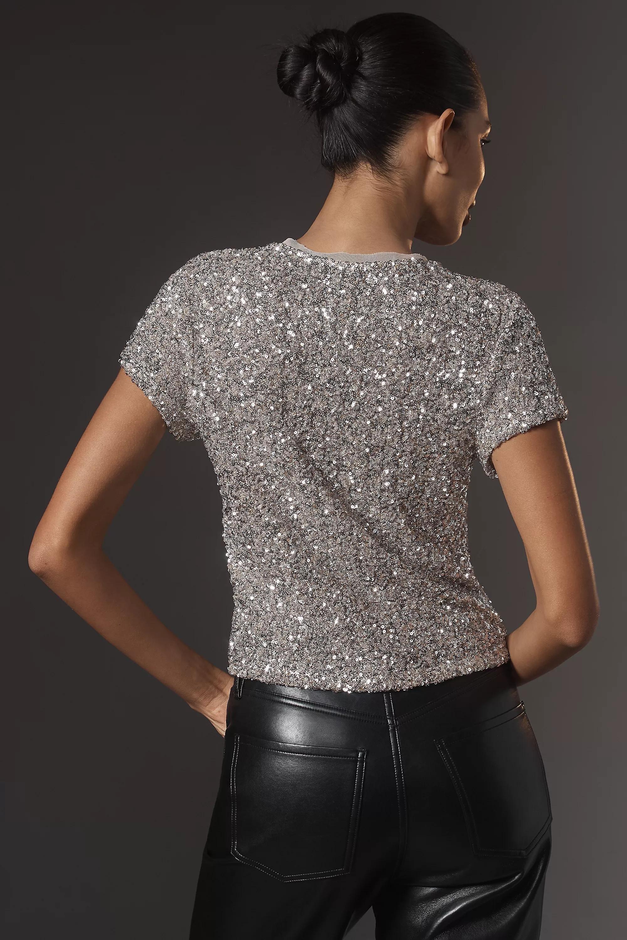 By Maeve Sequin Muscle T-Shirt, Silver, A501_0007, large image number 1