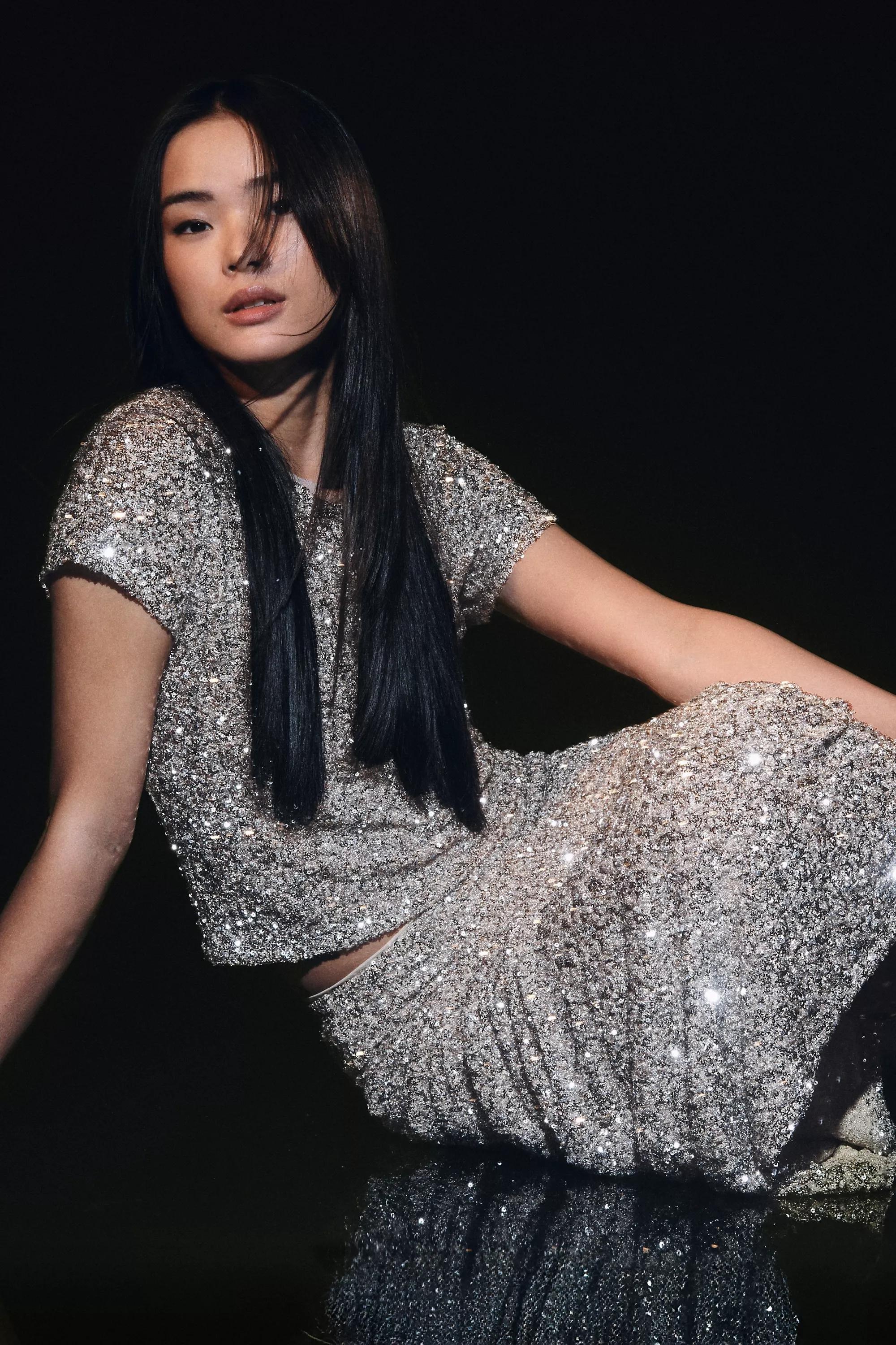 By Maeve Sequin Muscle T-Shirt, Silver, A501_0007, large image number 5