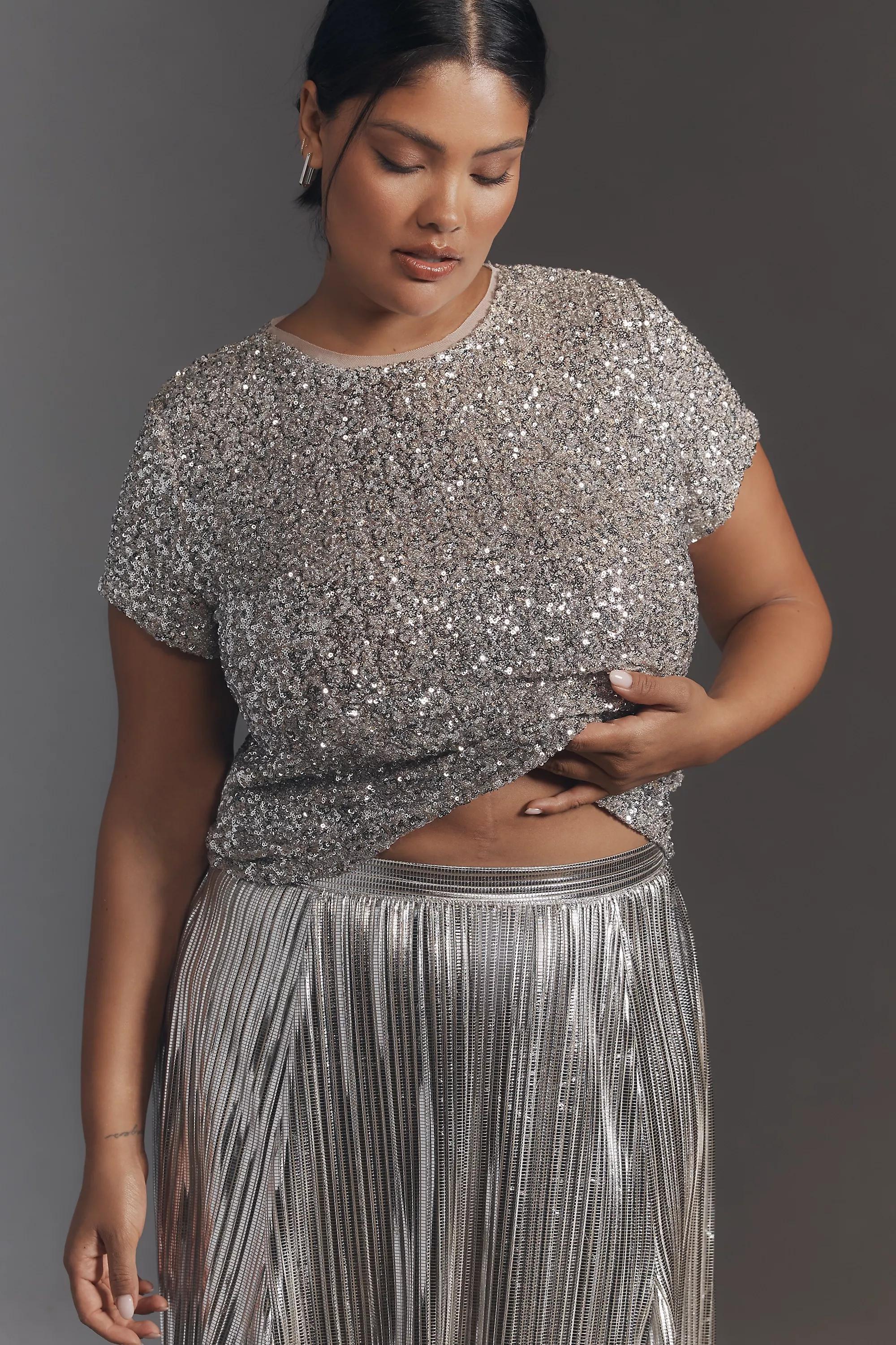 By Maeve Sequin Muscle T-Shirt, Silver, A501_0007, large image number 6