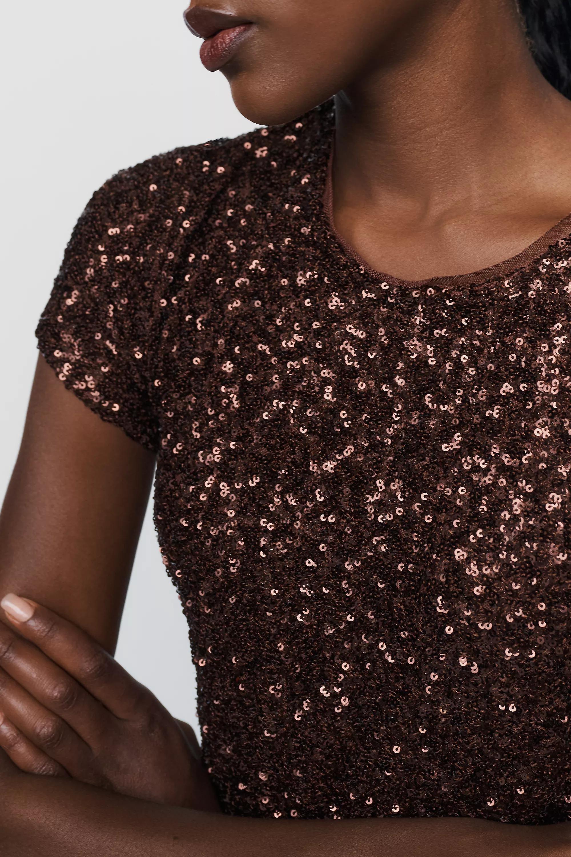 Maeve Sequin Muscle T-Shirt, Brown, medium