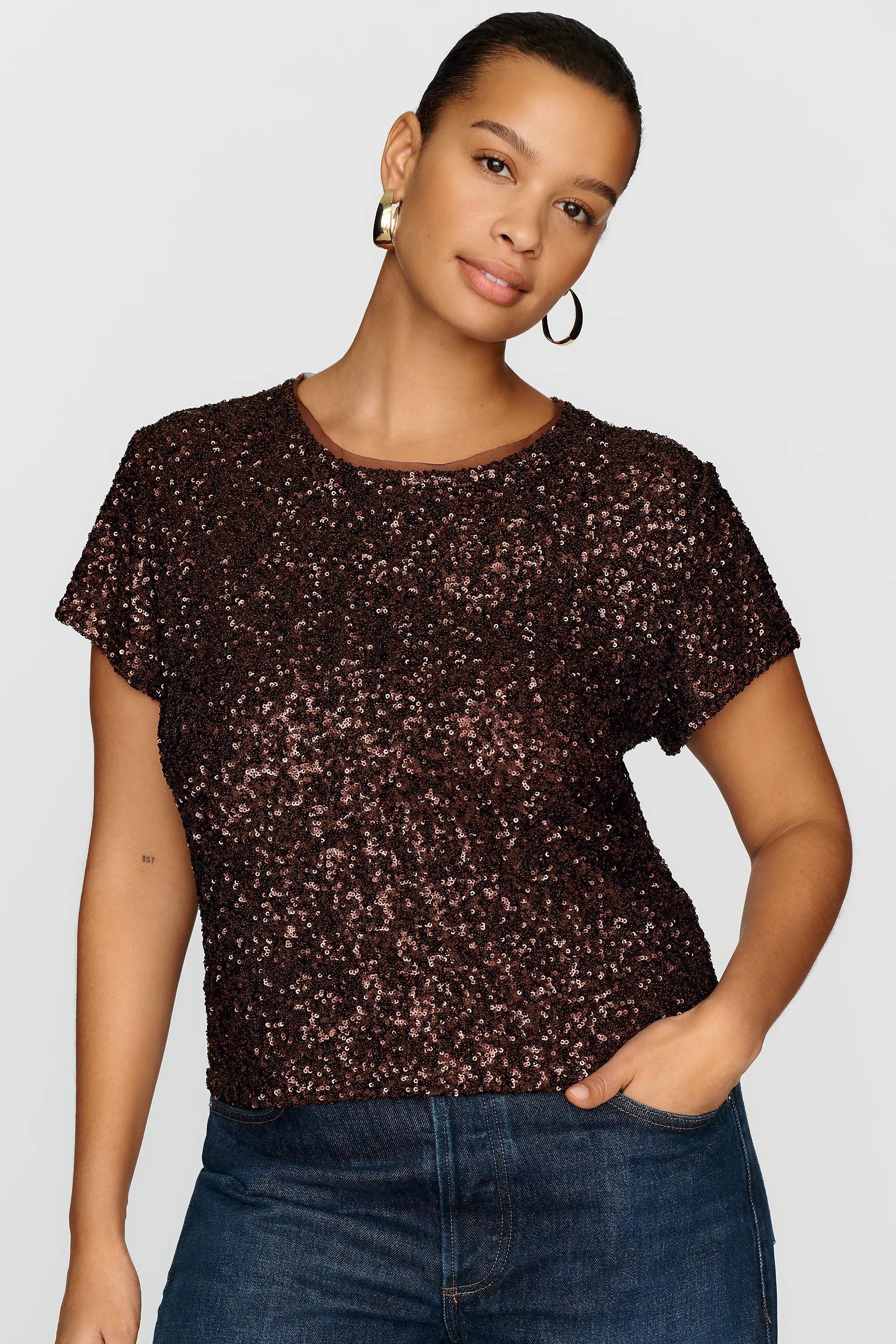 Maeve Sequin Muscle T-Shirt, Brown, large image number 4