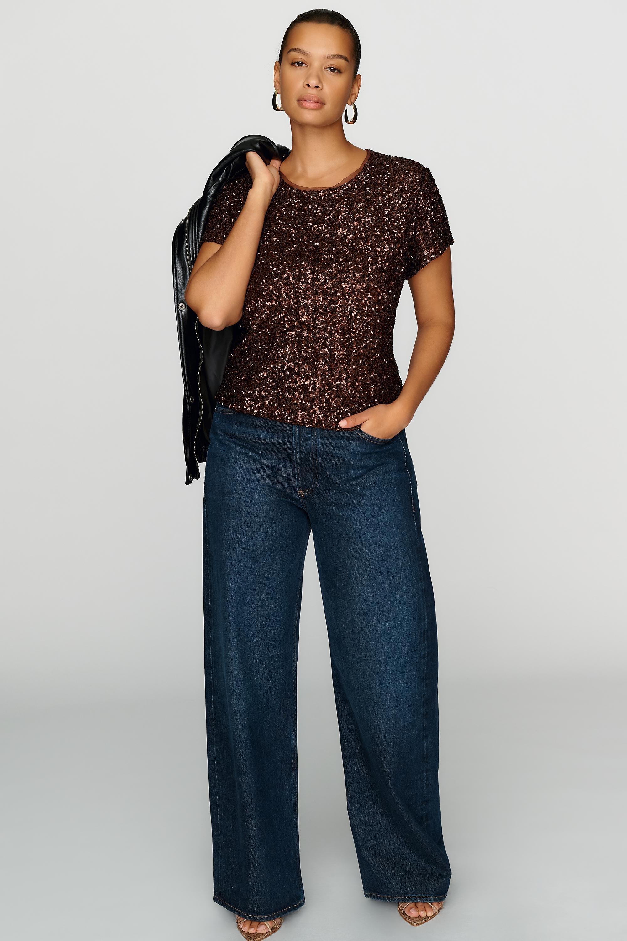 Maeve Sequin Muscle T-Shirt, Brown, large image number 5