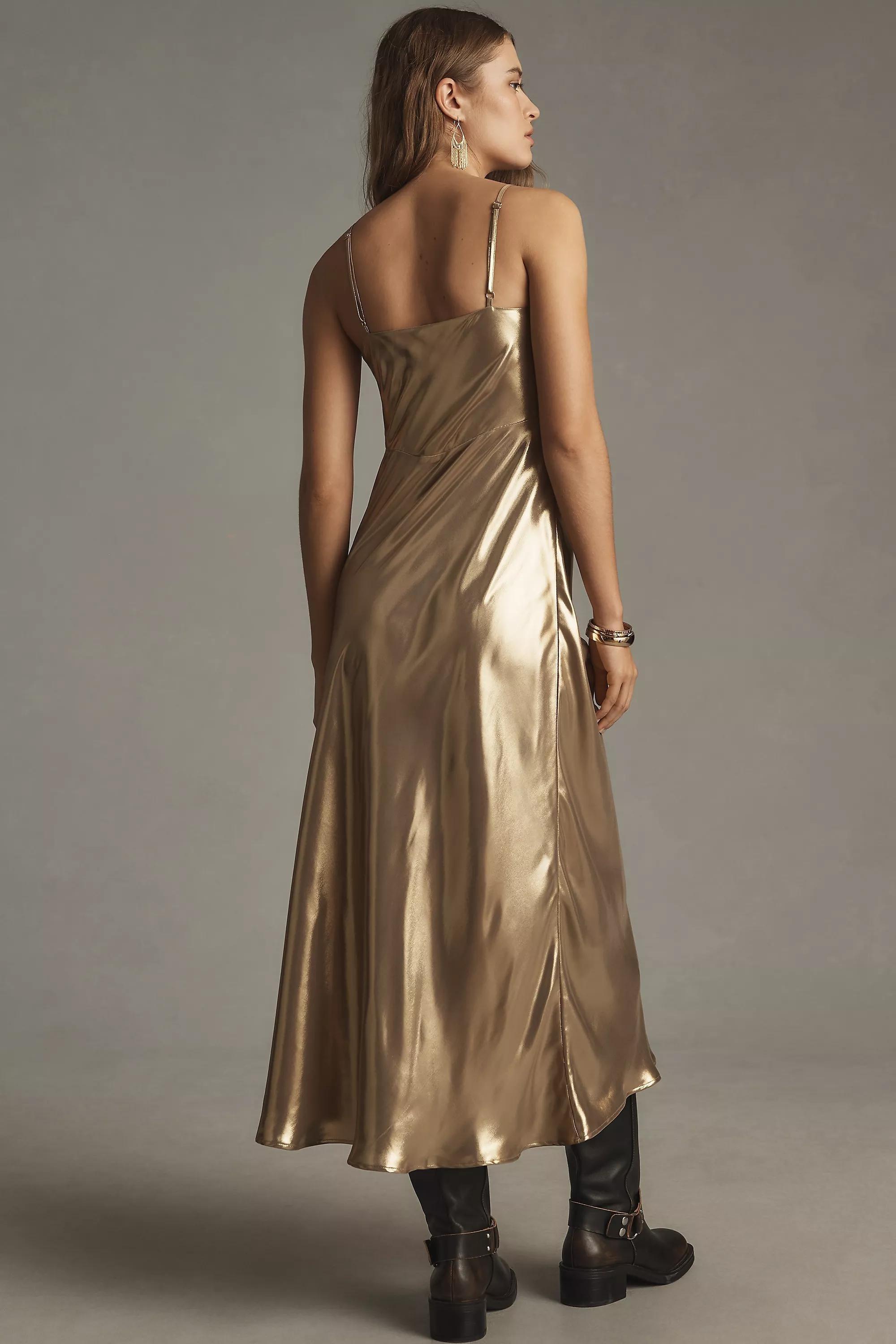 GOLD By Anthropologie Metallic V-Neck Midi Slip Dress, A501_0070, large image number 1