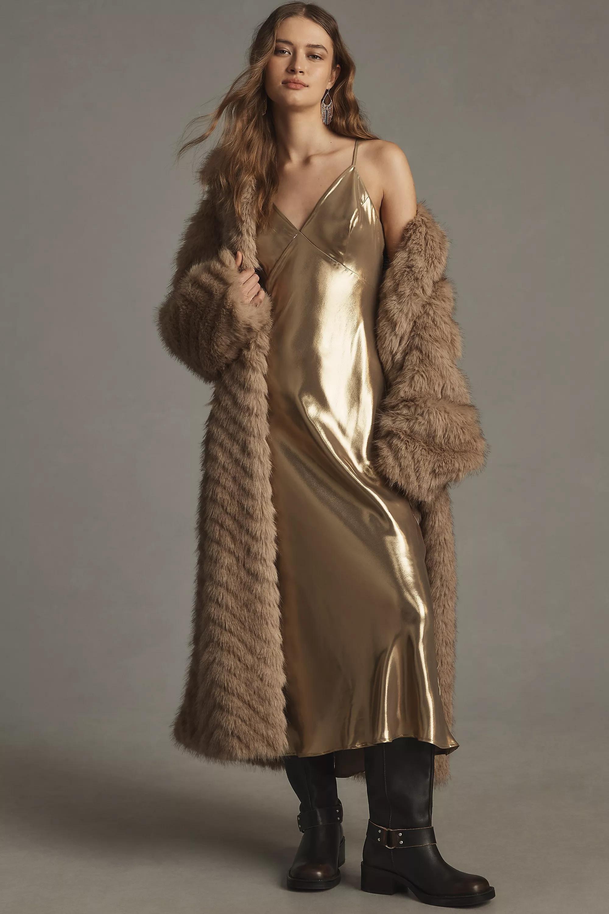 GOLD By Anthropologie Metallic V-Neck Midi Slip Dress, A501_0070, large image number 3