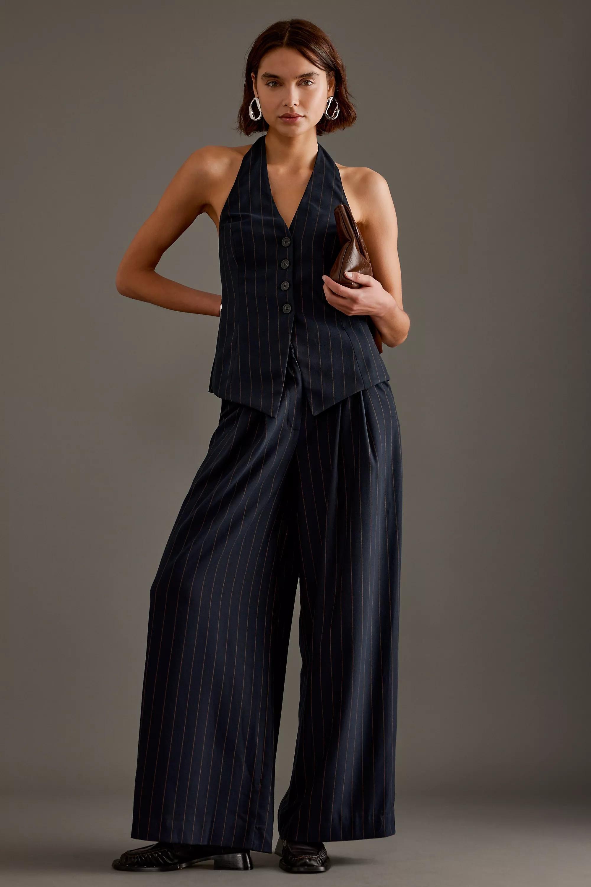 Anthropologie Striped Formal Trousers, Navy, , large image number 0